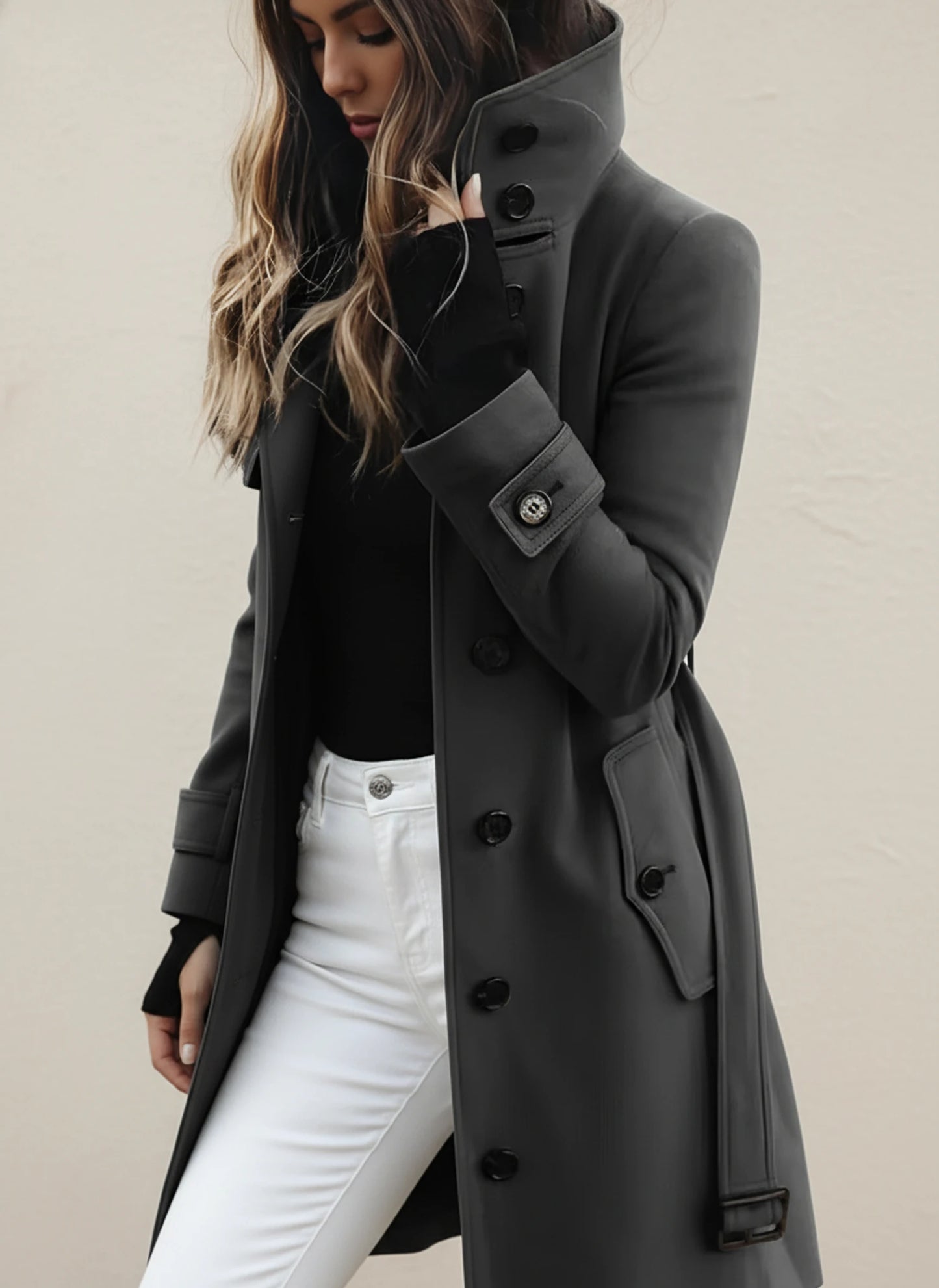 Belted Long Winter Trench Coat for Women