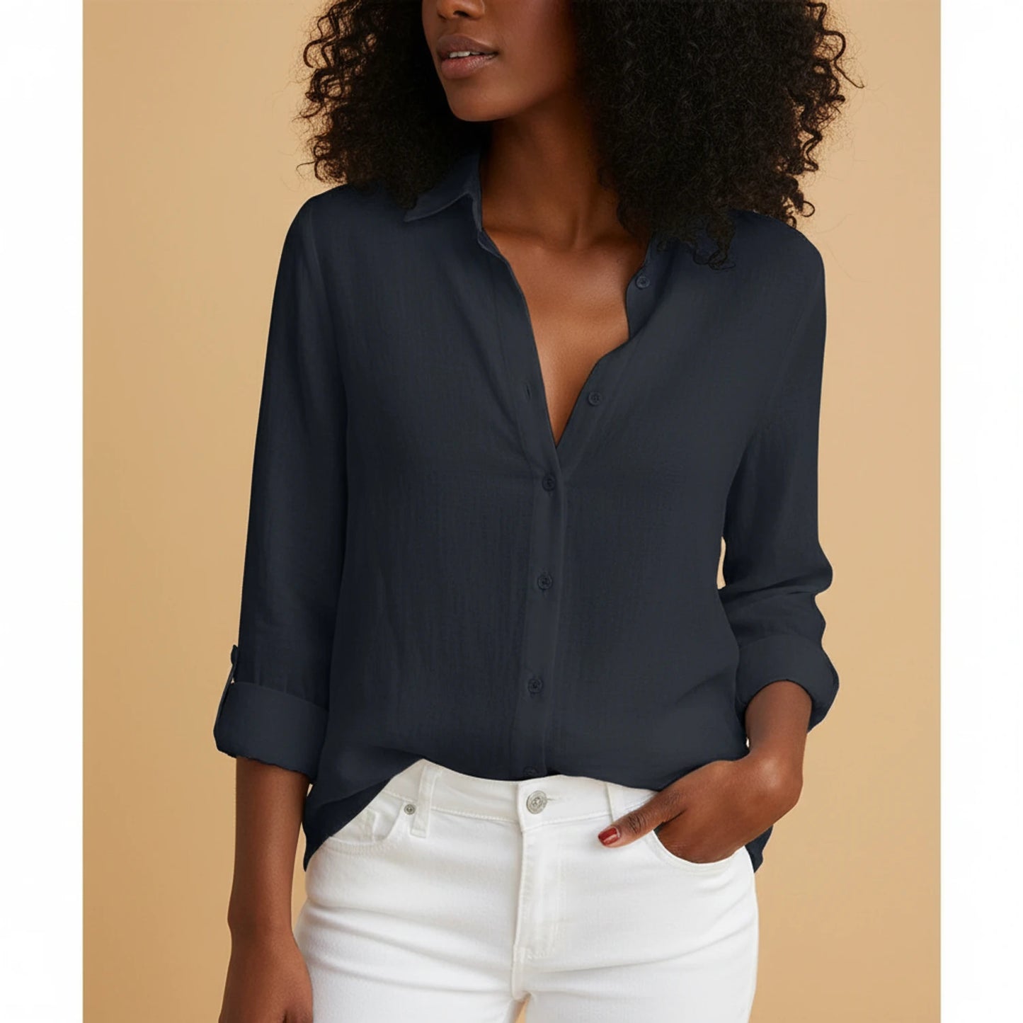 Button-Down Long Sleeve Blouse for Women