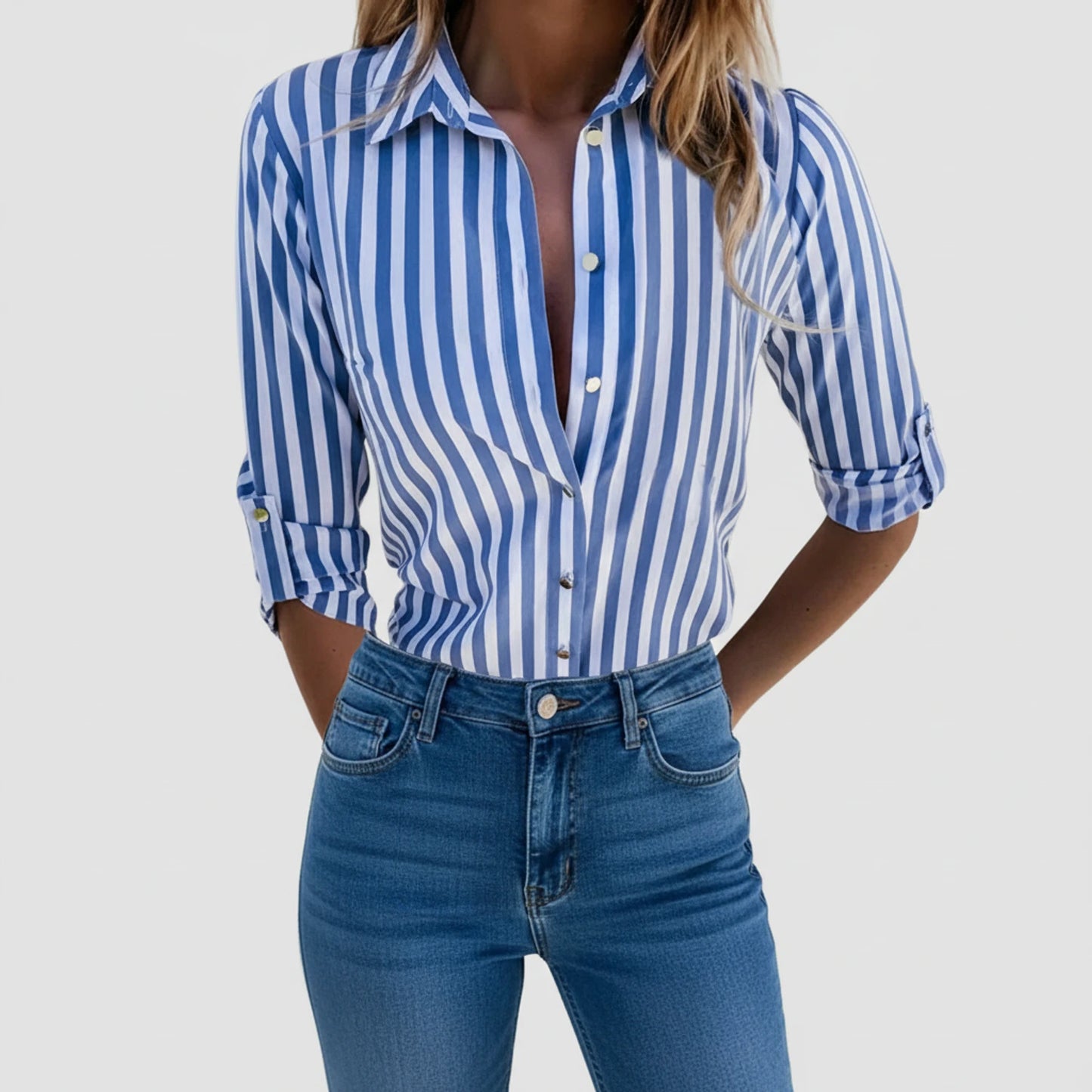 Button-Down Striped Blouse for Women