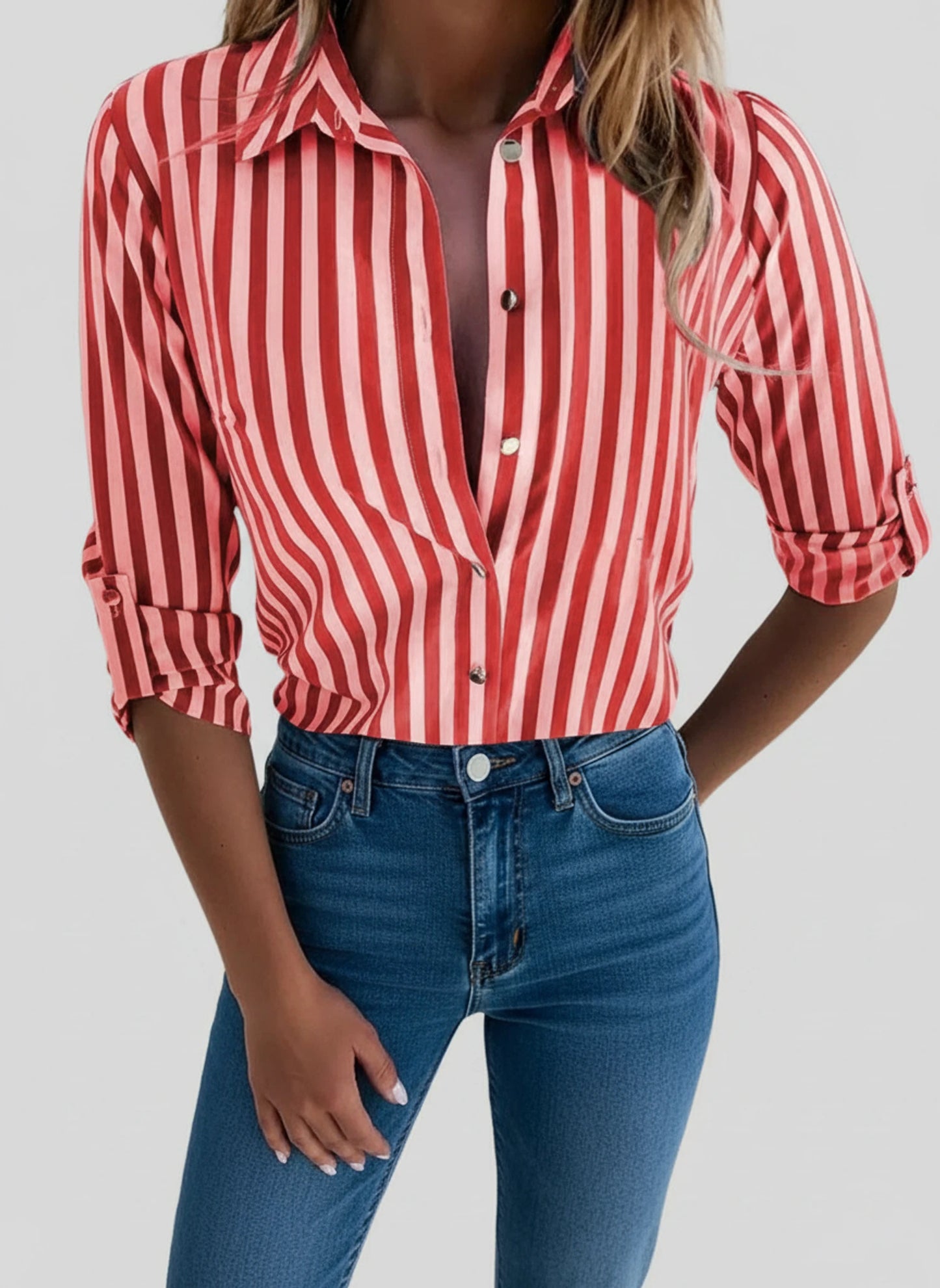 Button-Down Striped Blouse for Women