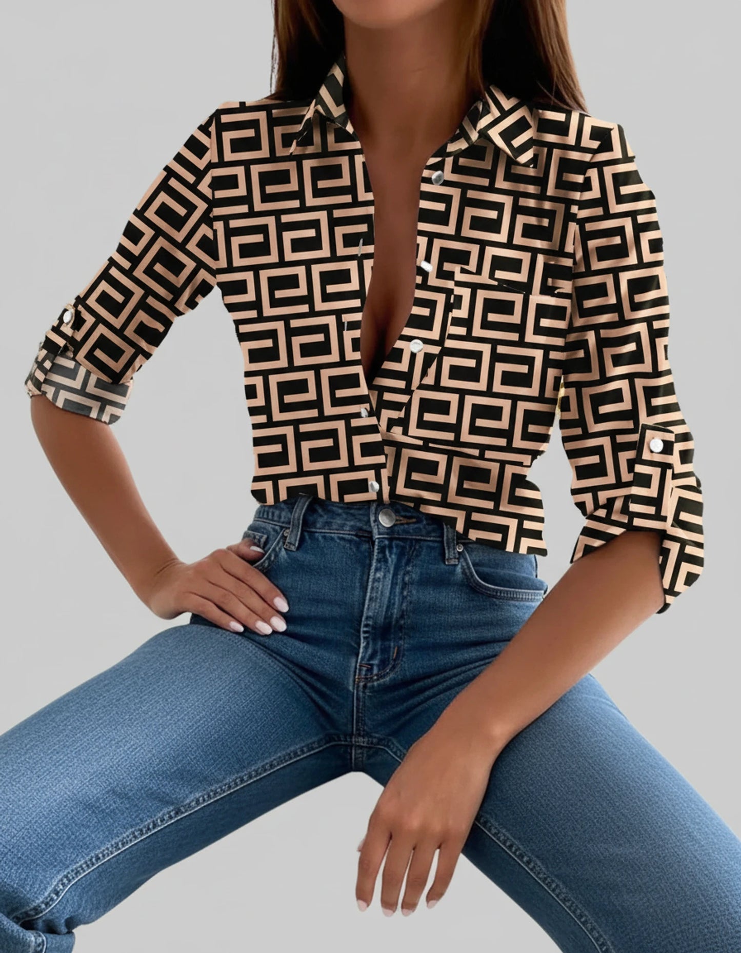 Button-Down Striped Blouse for Women