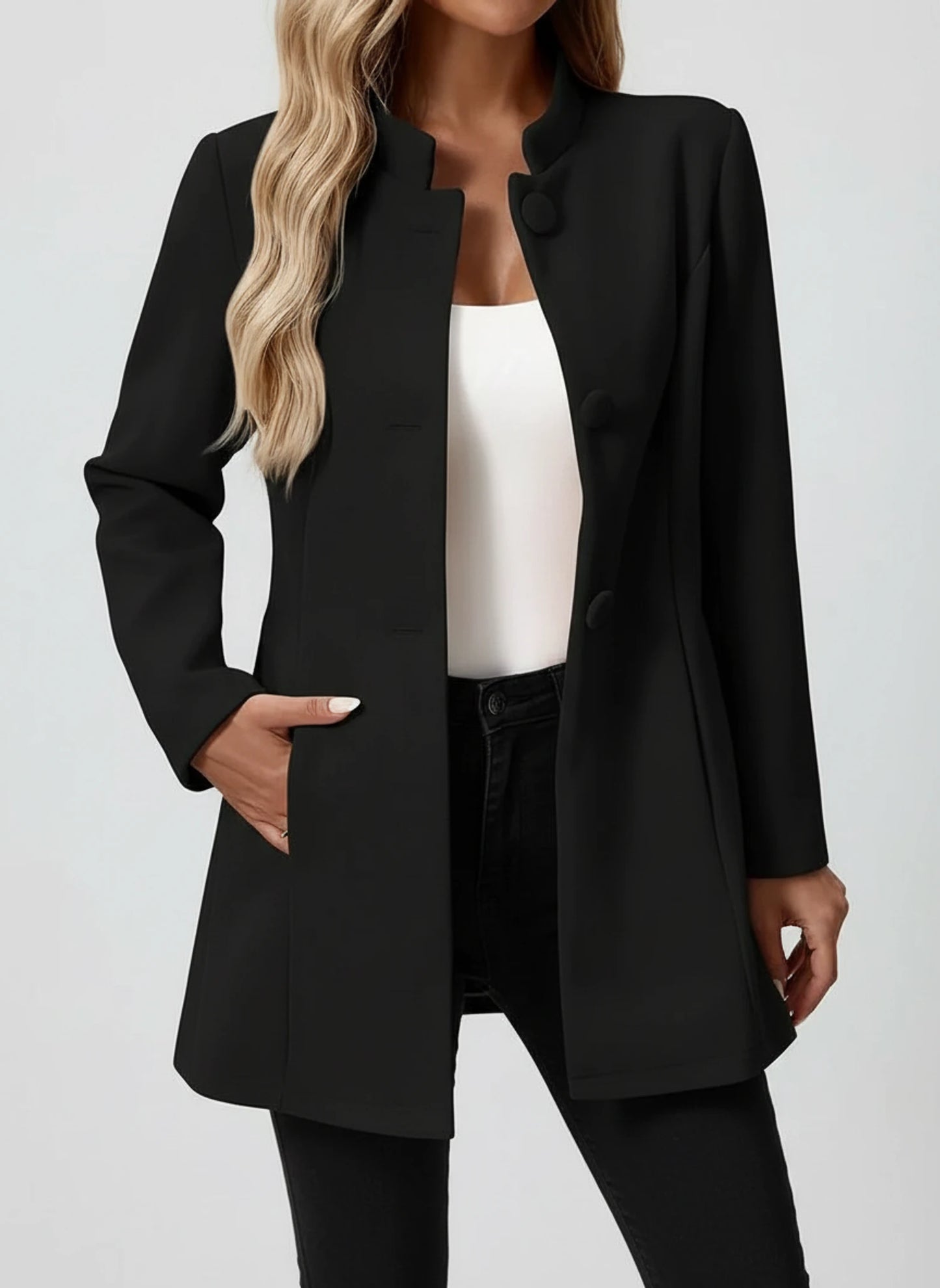 Button Front A-Line Jacket for Women