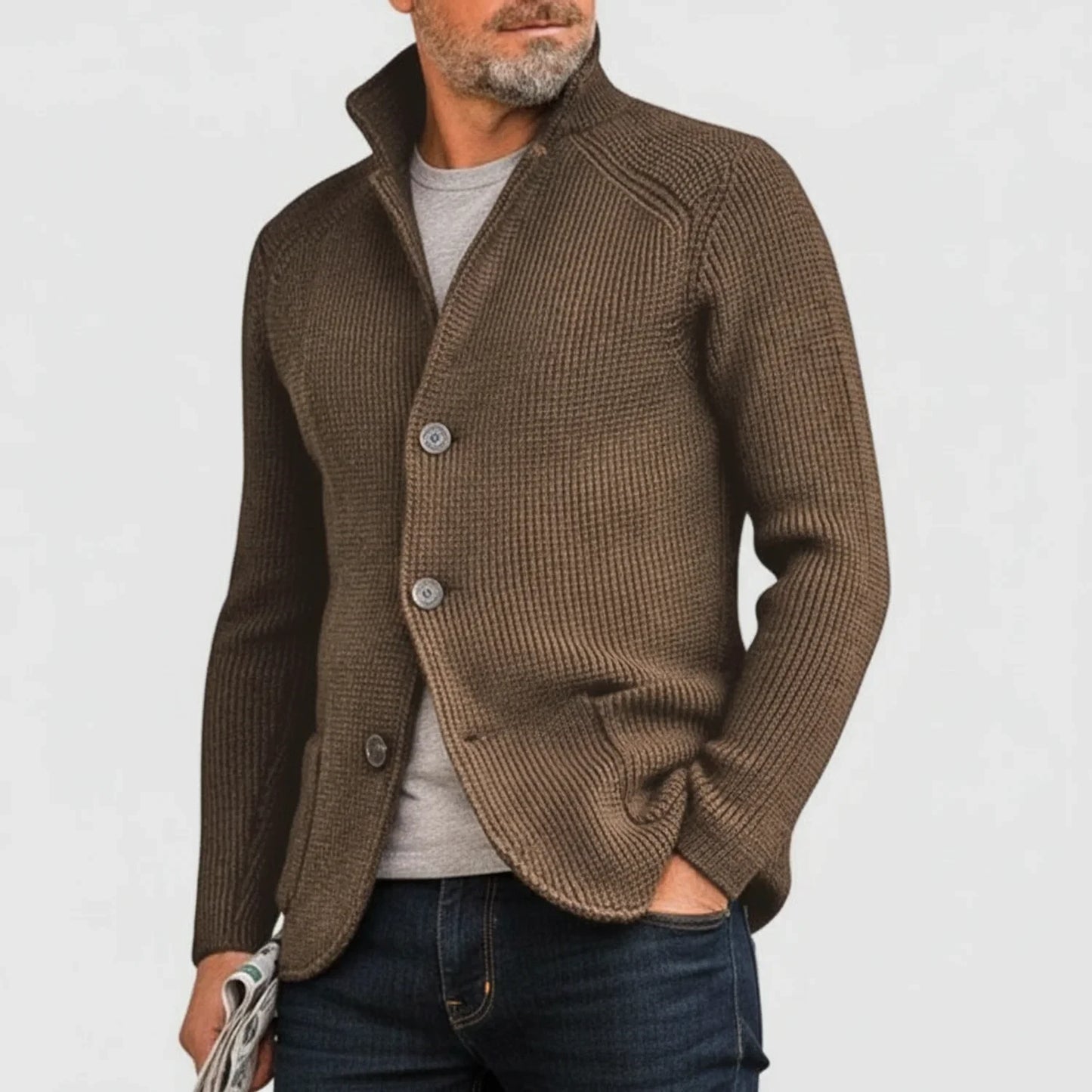 Button-Front Cardigan for Men AI replaced image