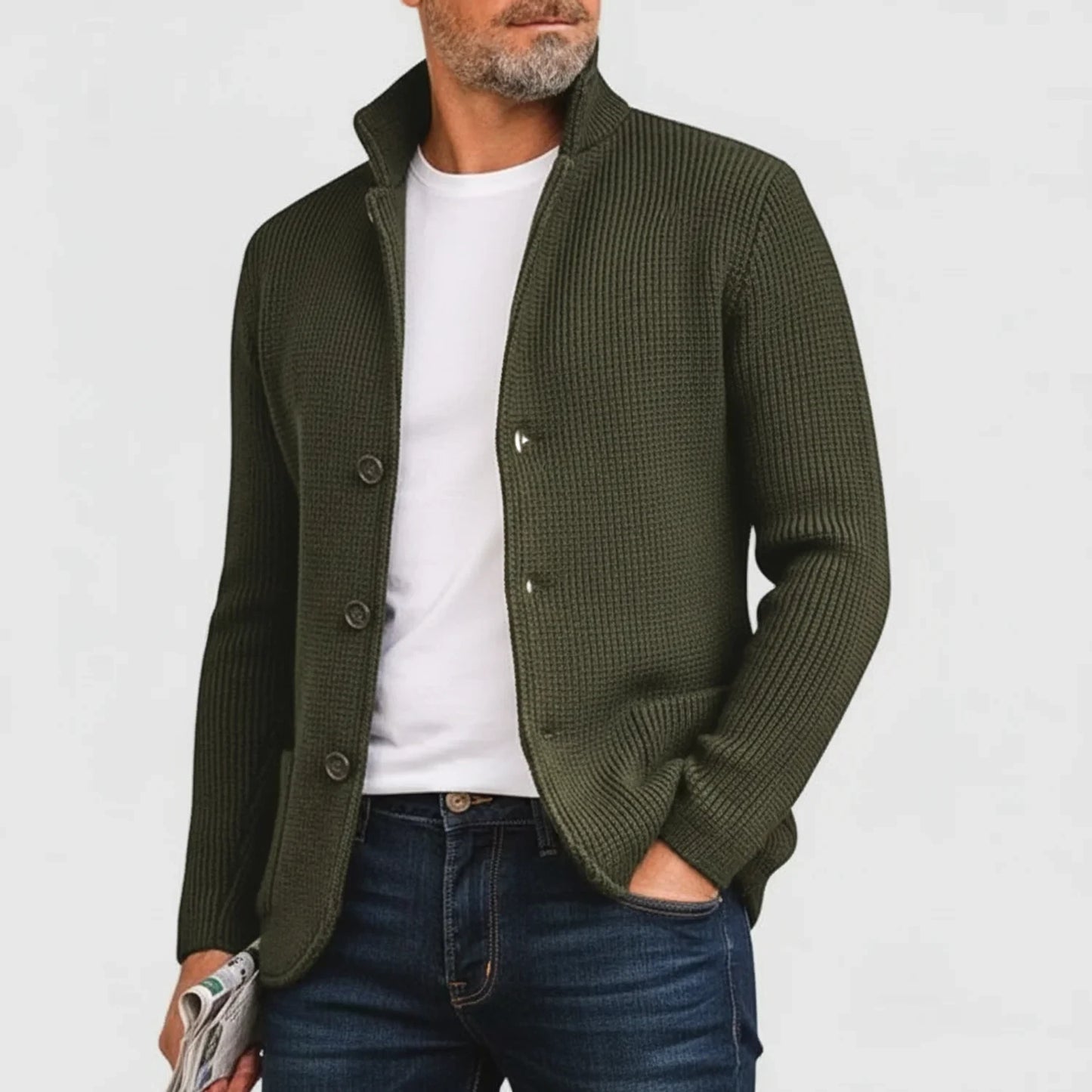 Button-Front Cardigan for Men AI replaced image