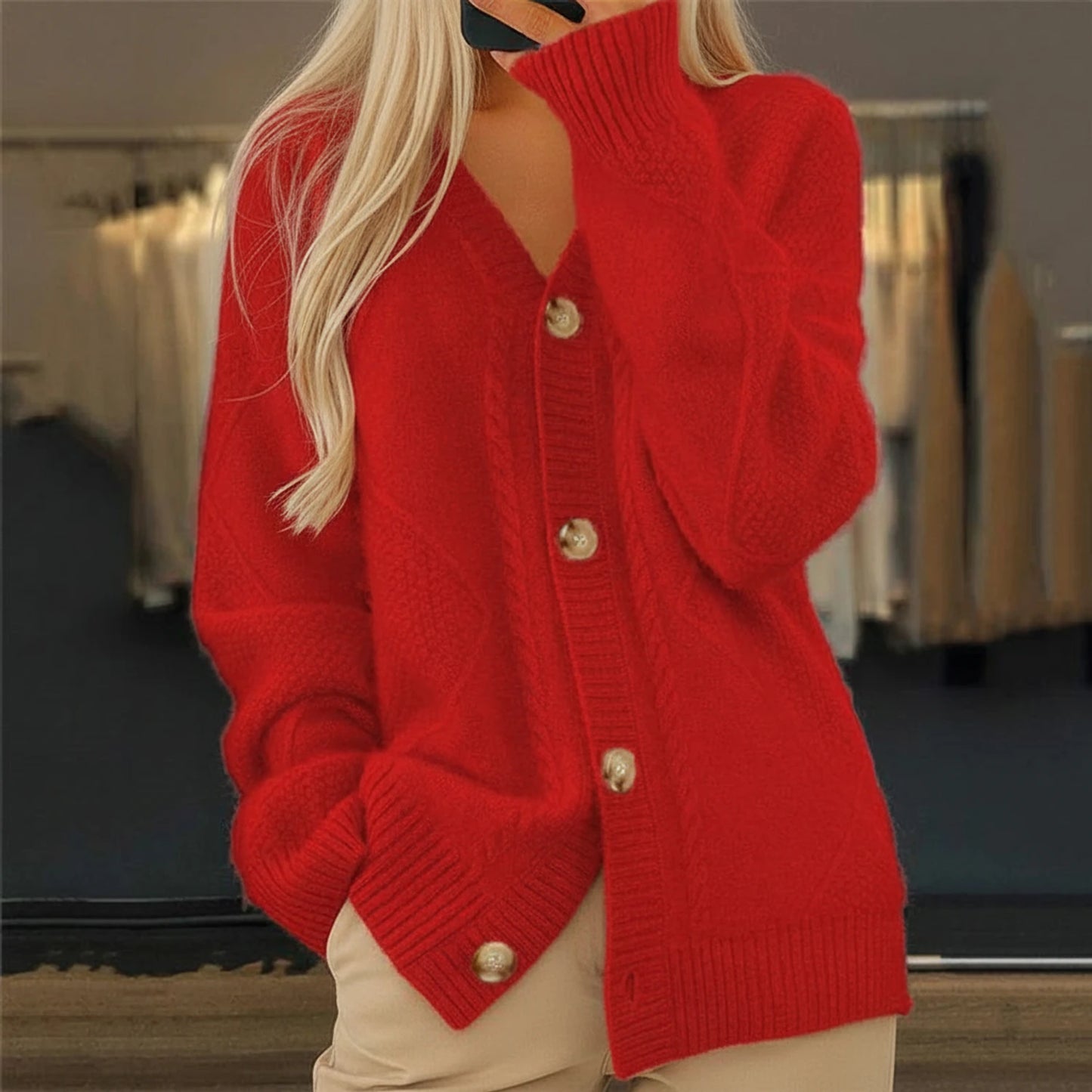 Button-Front Knit Cardigan for Women