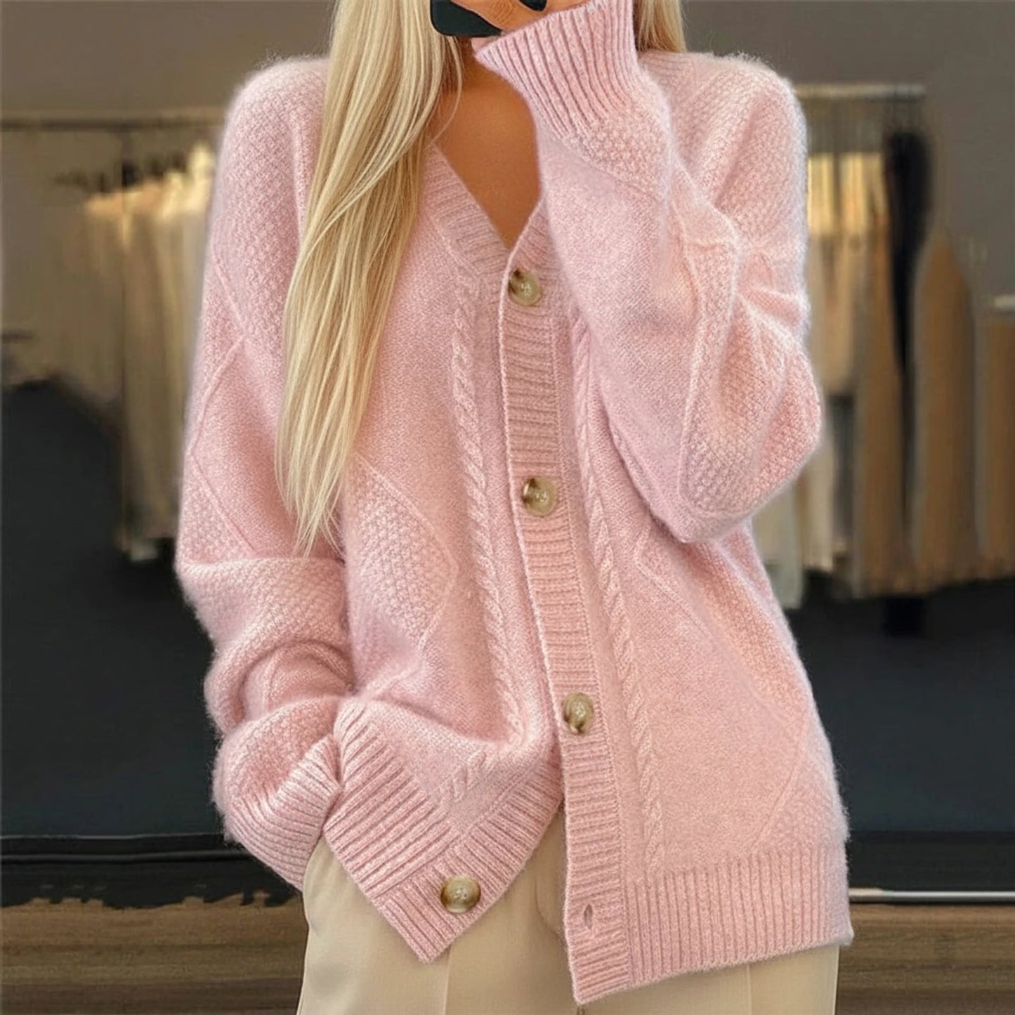 Button-Front Knit Cardigan for Women