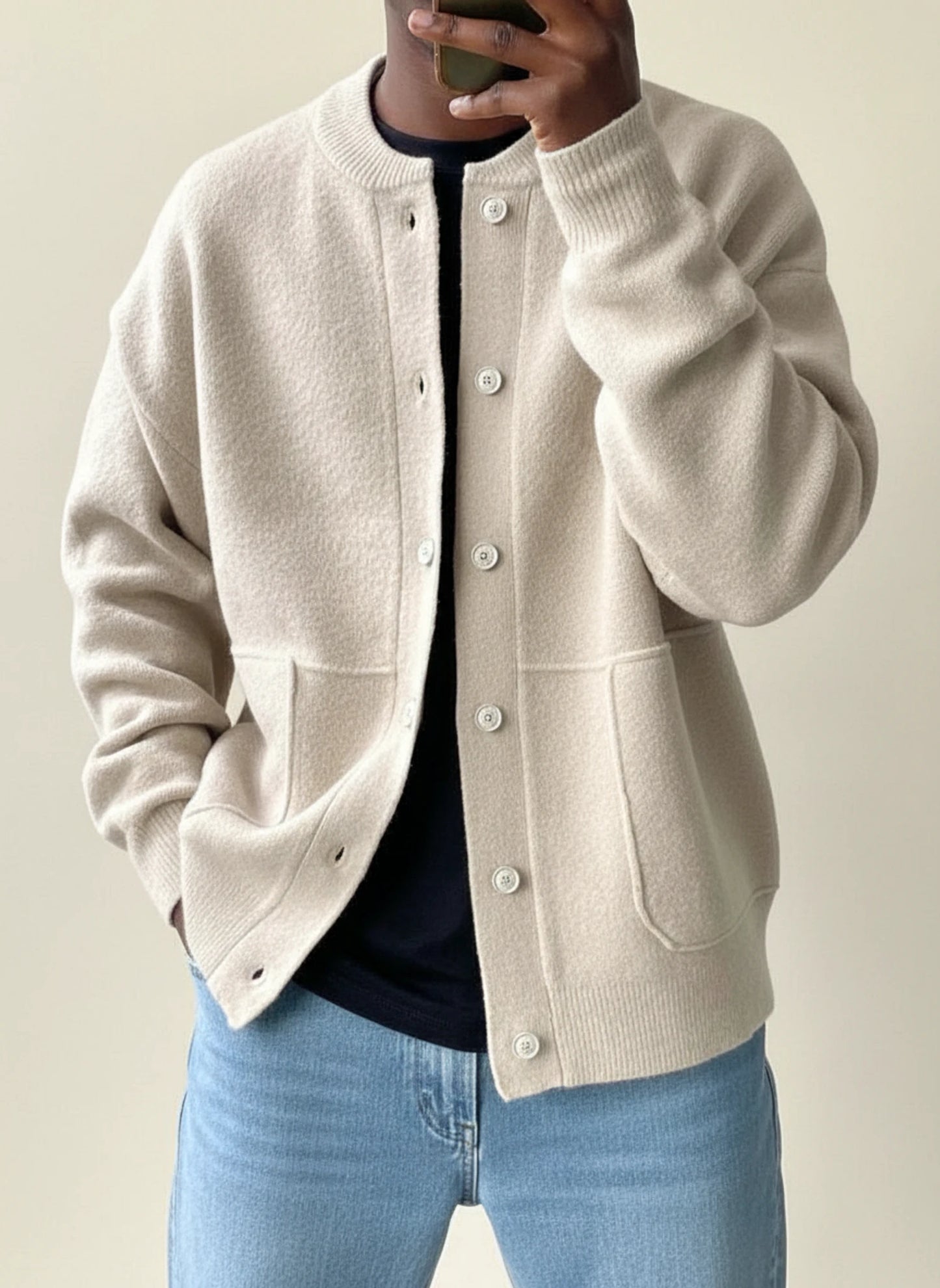 Button Front Sweater Jacket for Men