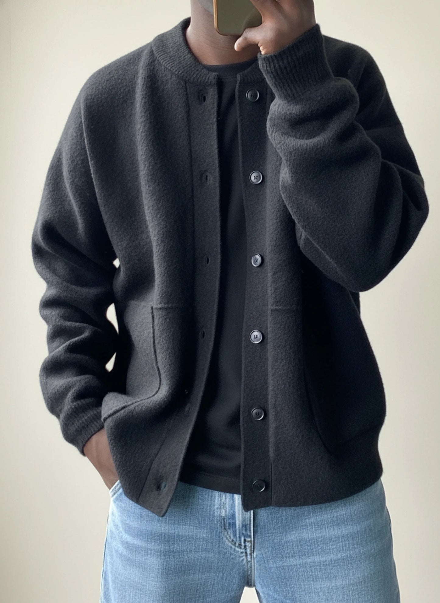 Button Front Sweater Jacket for Men