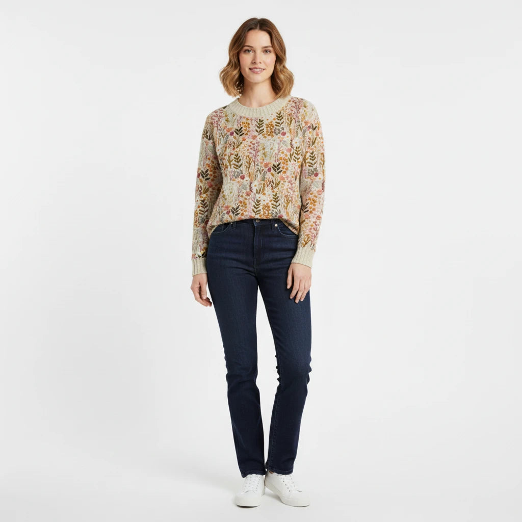 Floral Crew Neck Sweater for Women