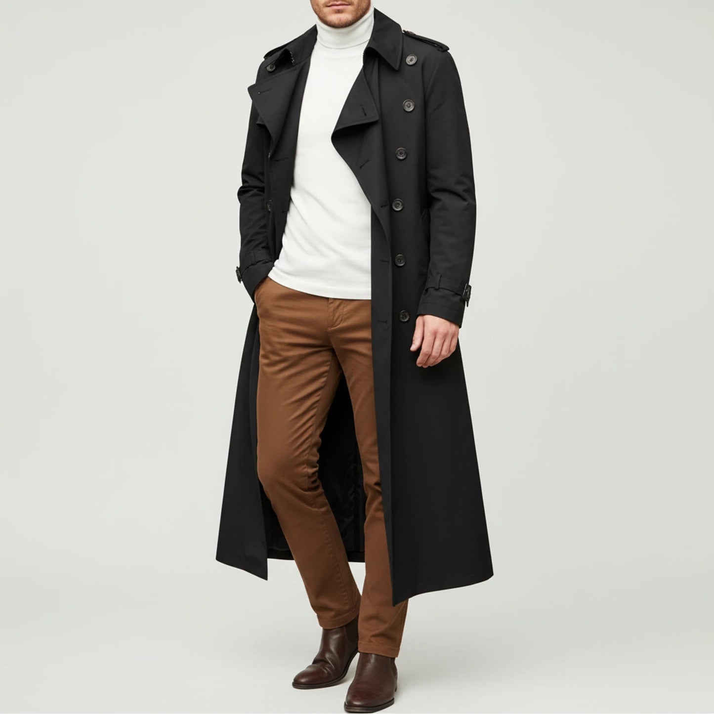Double-Breasted Long Coat for Men