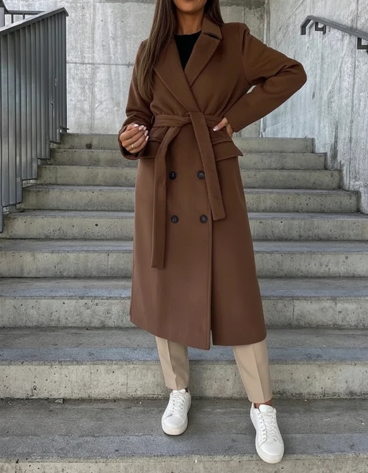 Long Belted Winter Coat for Women