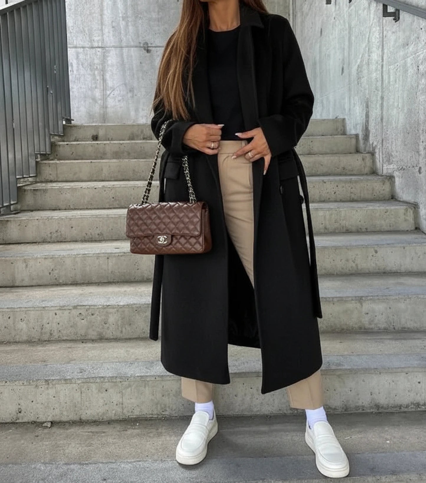 Long Belted Winter Coat for Women