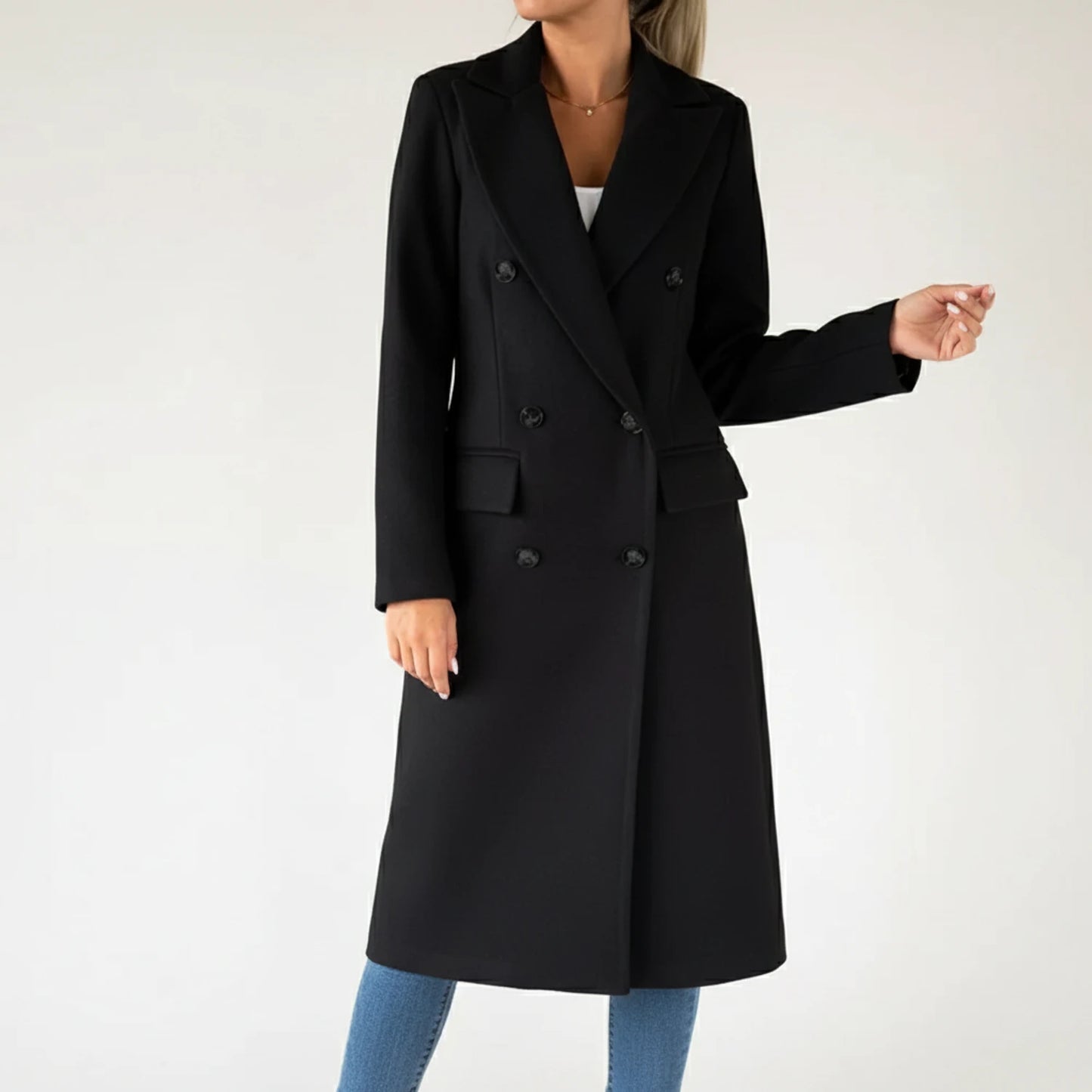 Double-Breasted Long Coat for Women