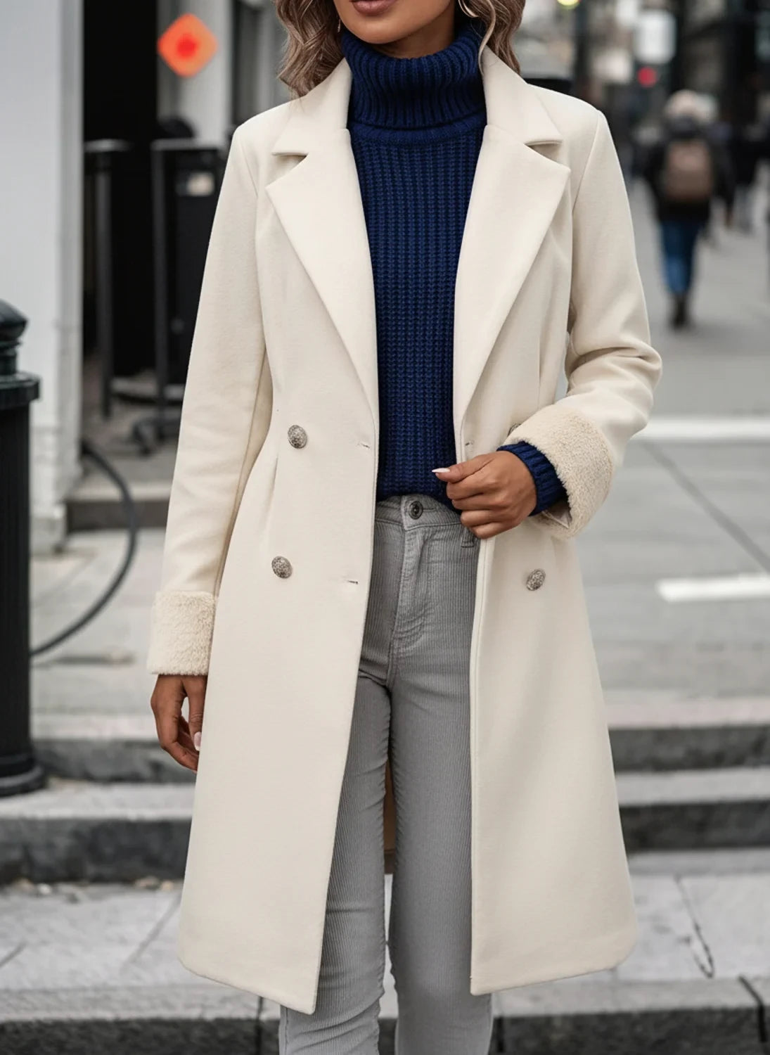 Double Breasted Long Winter Coat for Women AI replaced image