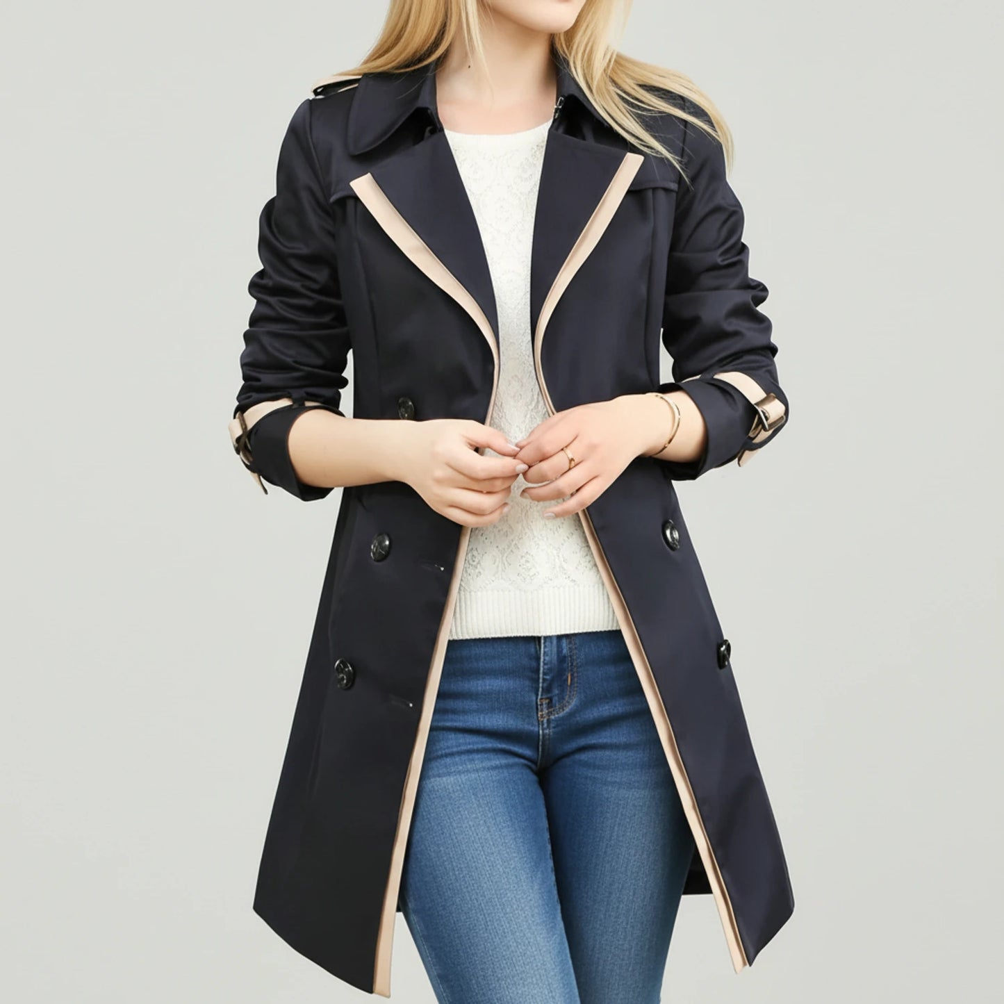 Double-Breasted Midi Trench Coat for Women
