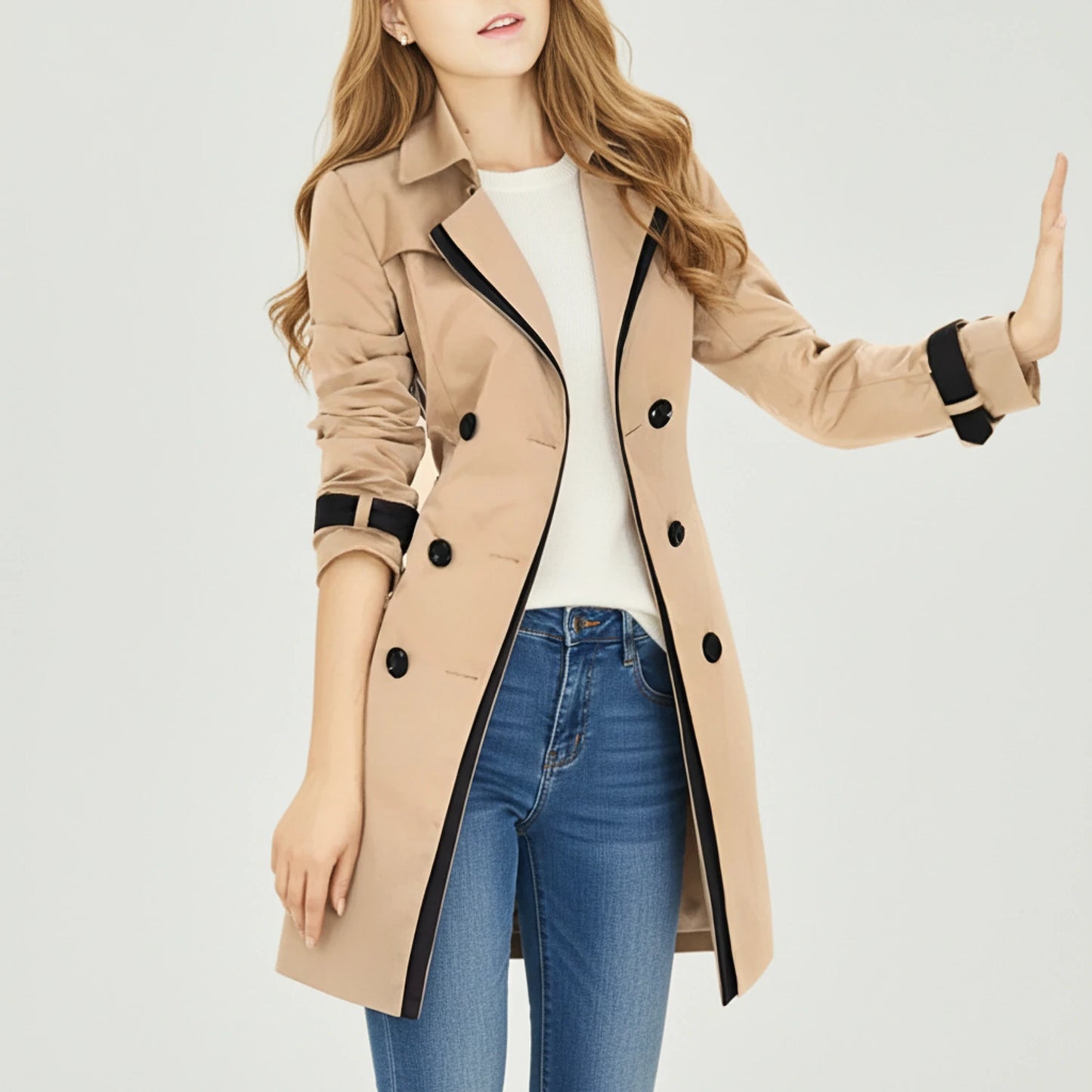 Double-Breasted Midi Trench Coat for Women