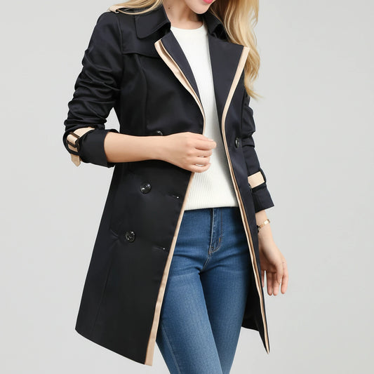 Double-Breasted Midi Trench Coat for Women