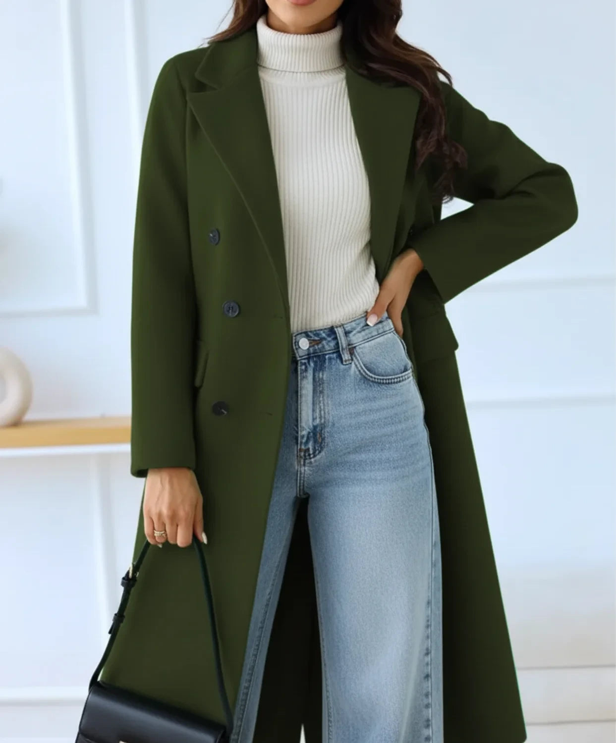 Double Breasted Wool Blend Long Coat for Women AI replaced image