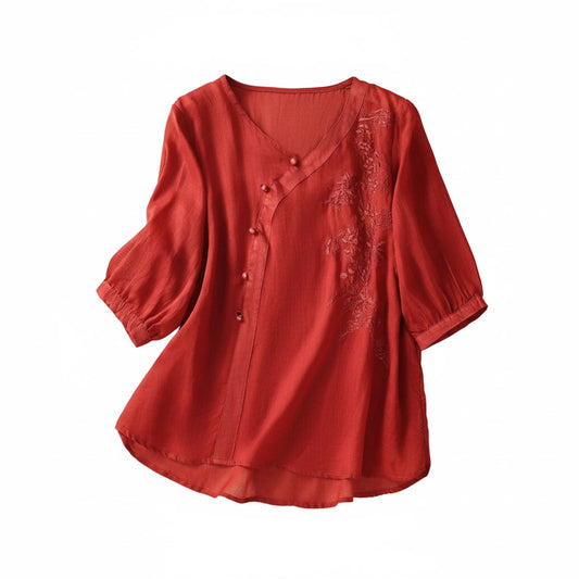 Embroidered V-Neck Blouse for Women
