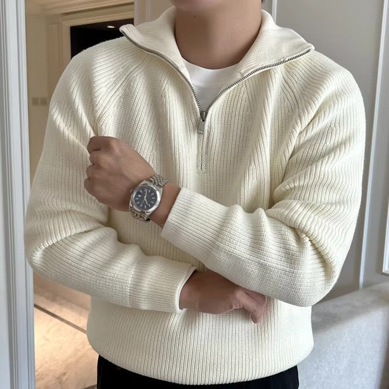 Quarter Zip Ribbed Knit Sweater for Men - Image 3