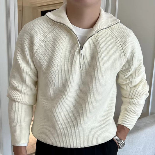 Quarter Zip Ribbed Knit Sweater for Men - Image 1