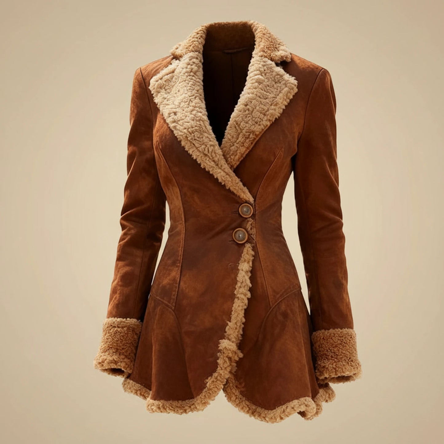 Suede Style Shearling Trim Coat for Women