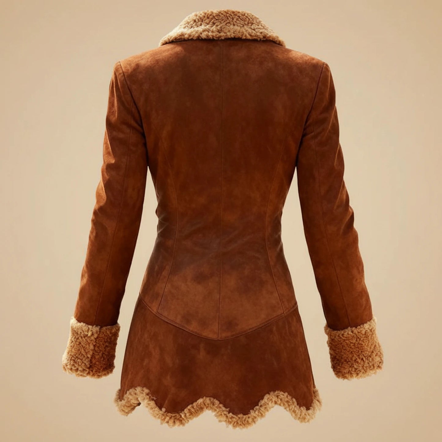Suede Style Shearling Trim Coat for Women