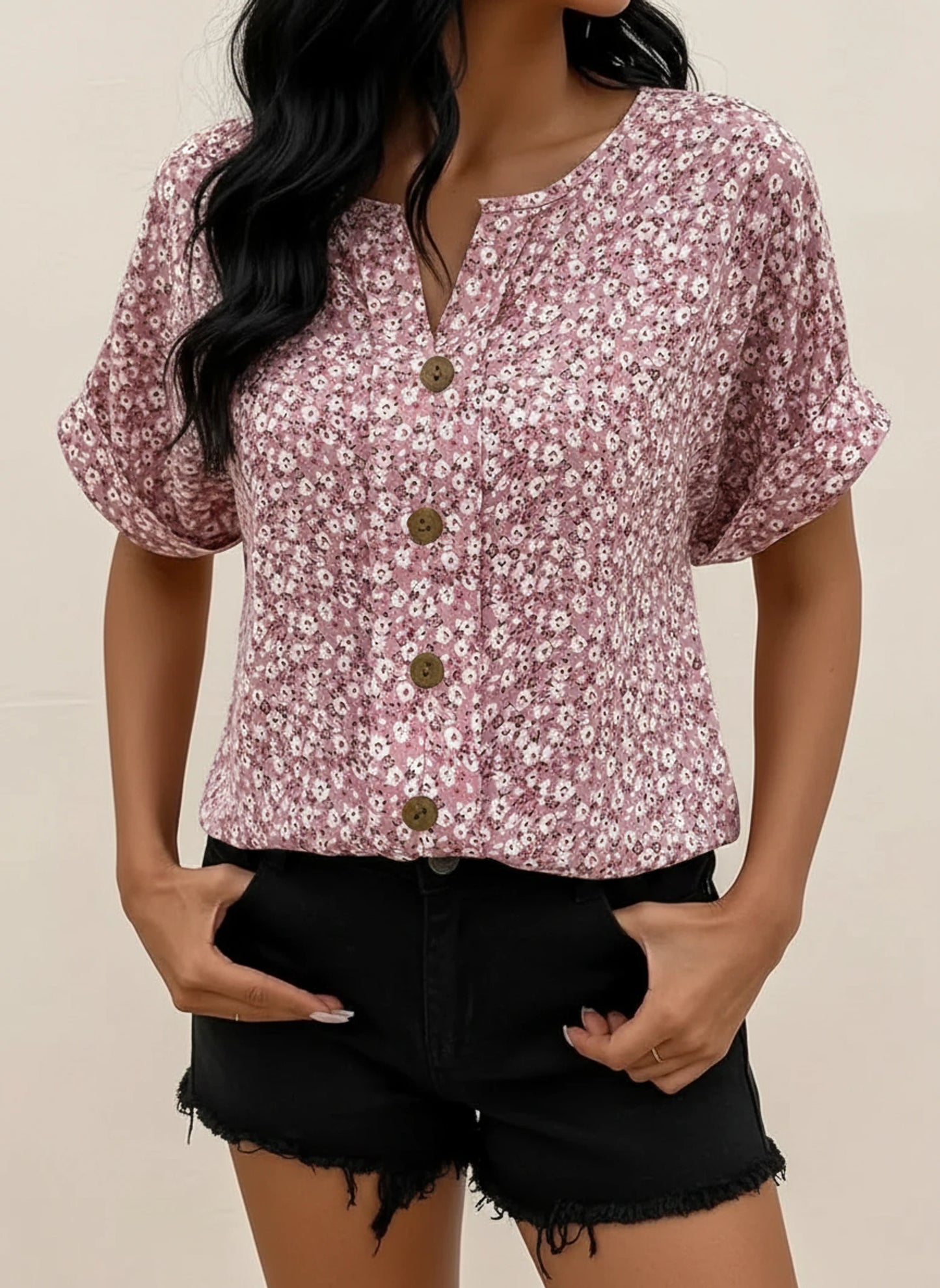Floral Button-Front Blouse for Women