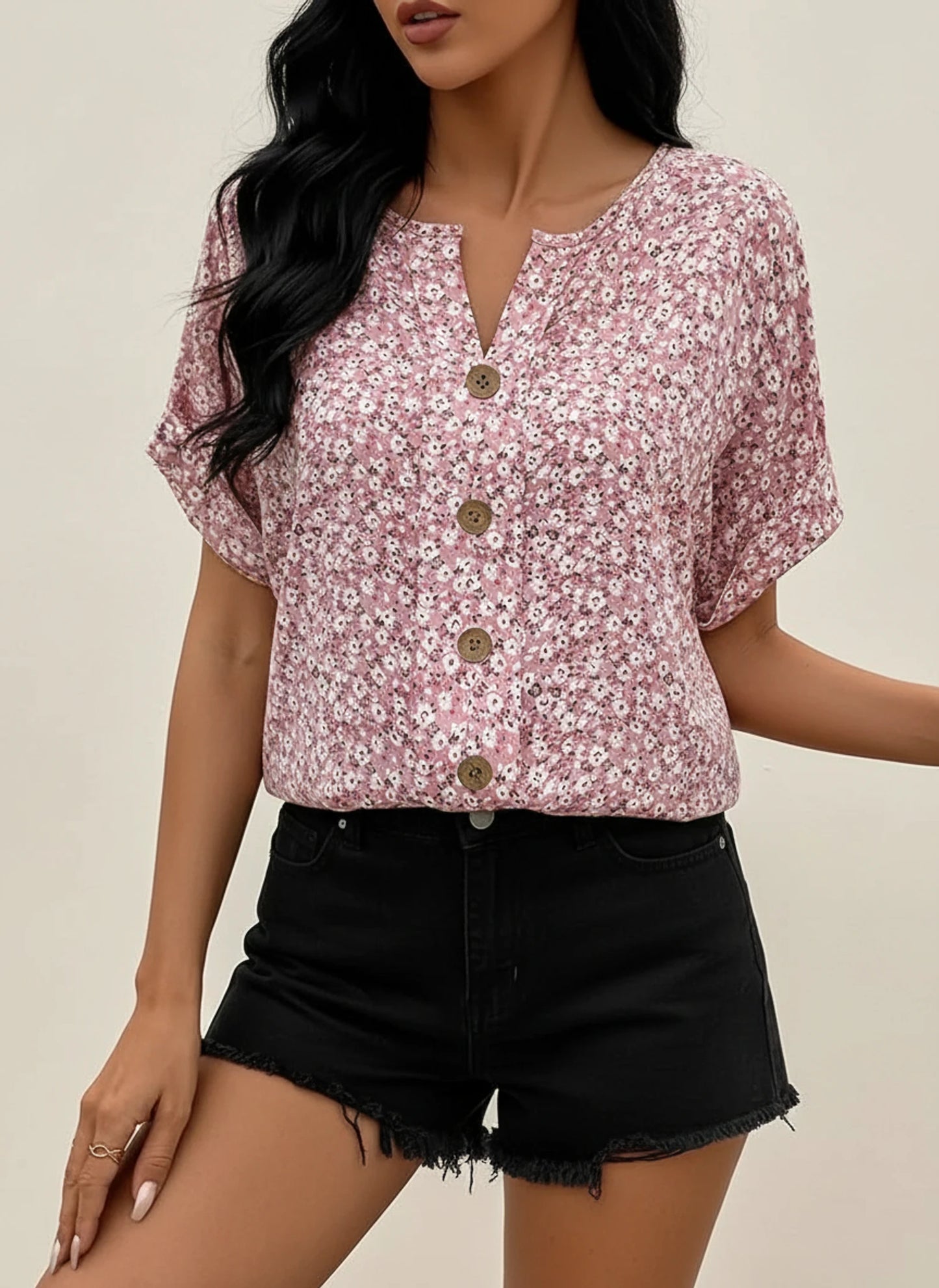 Floral Button-Front Blouse for Women