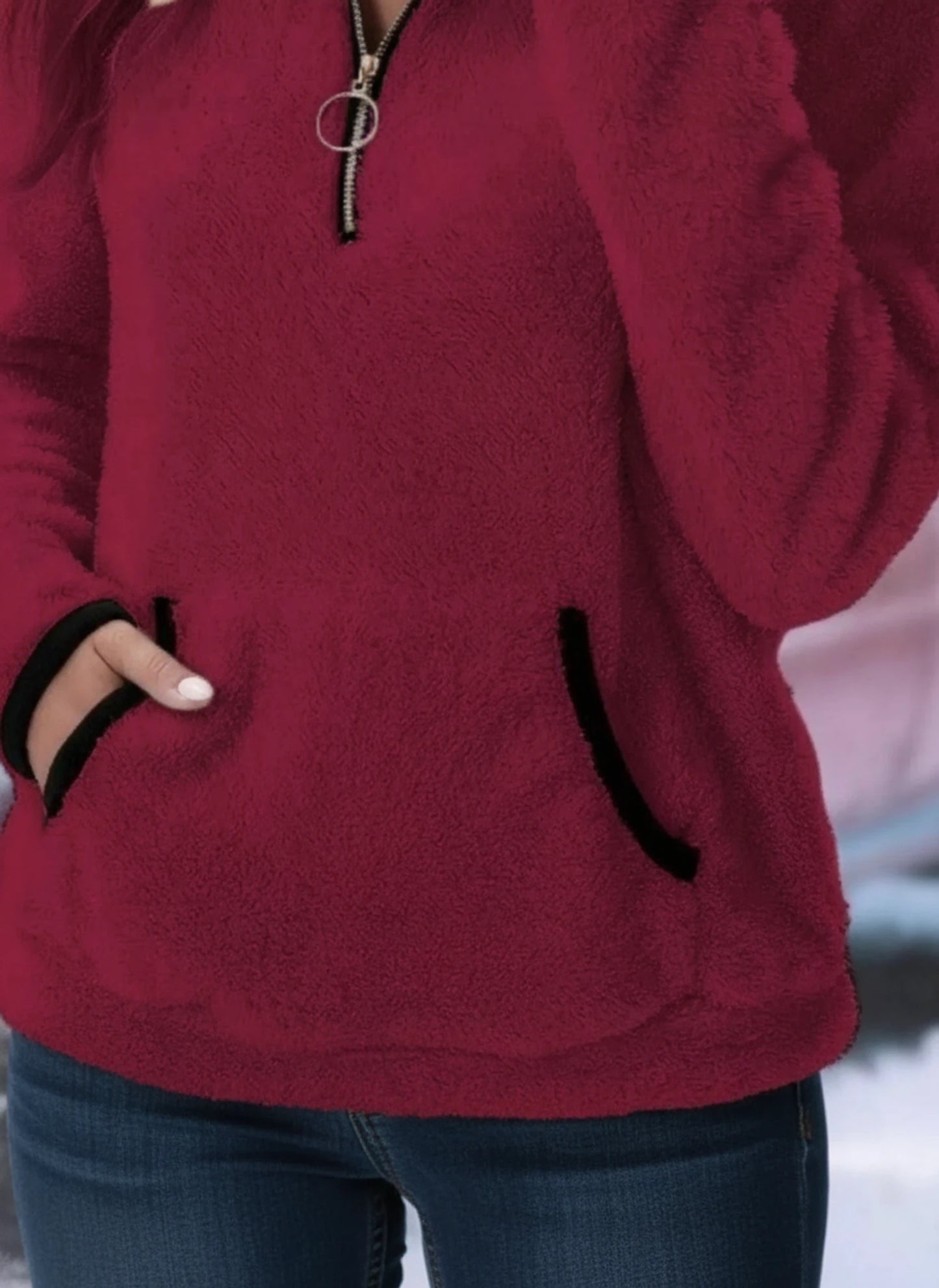 Half Zip Fleece Teddy Sweater for Women