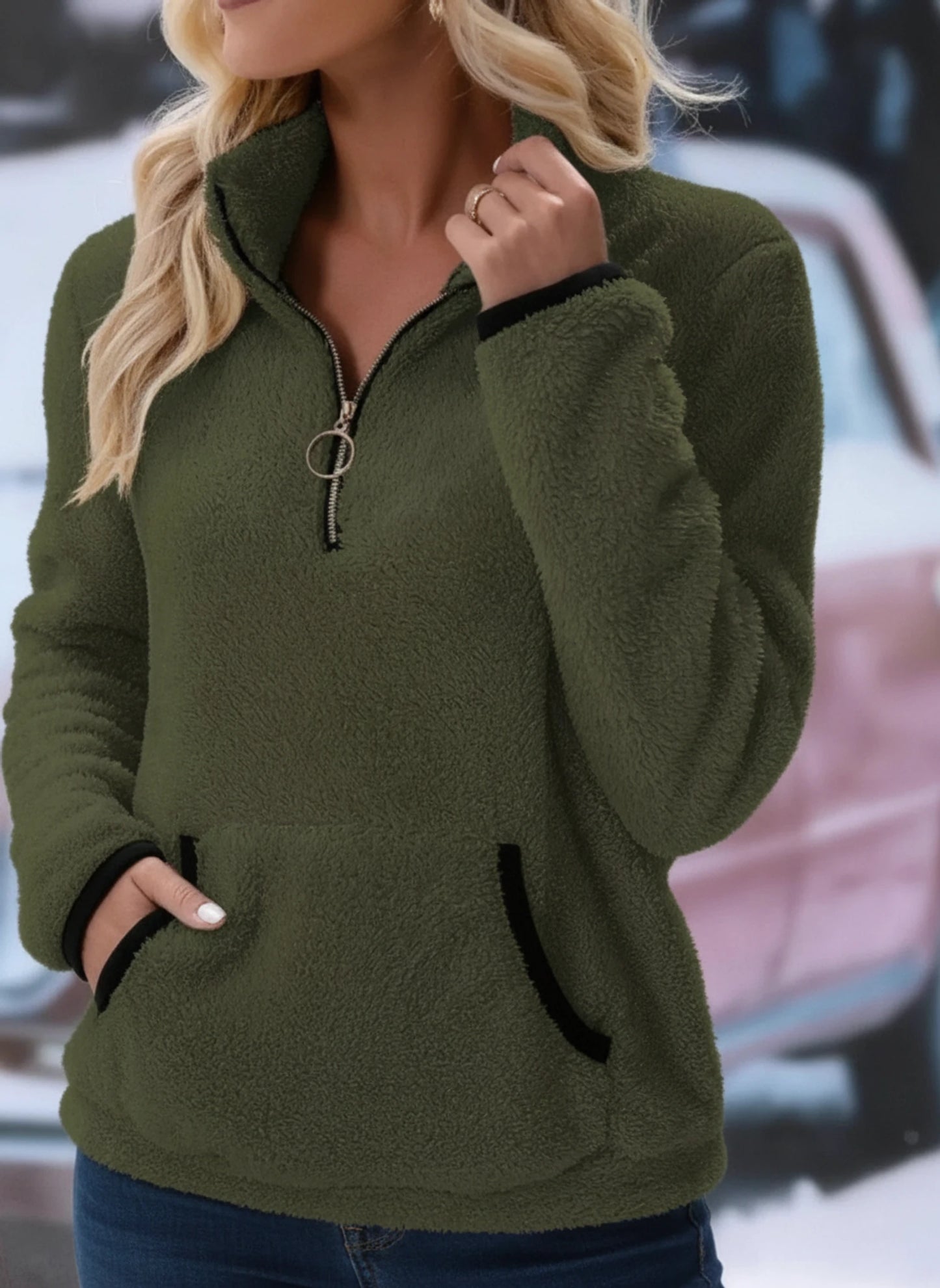 Half Zip Fleece Teddy Sweater for Women