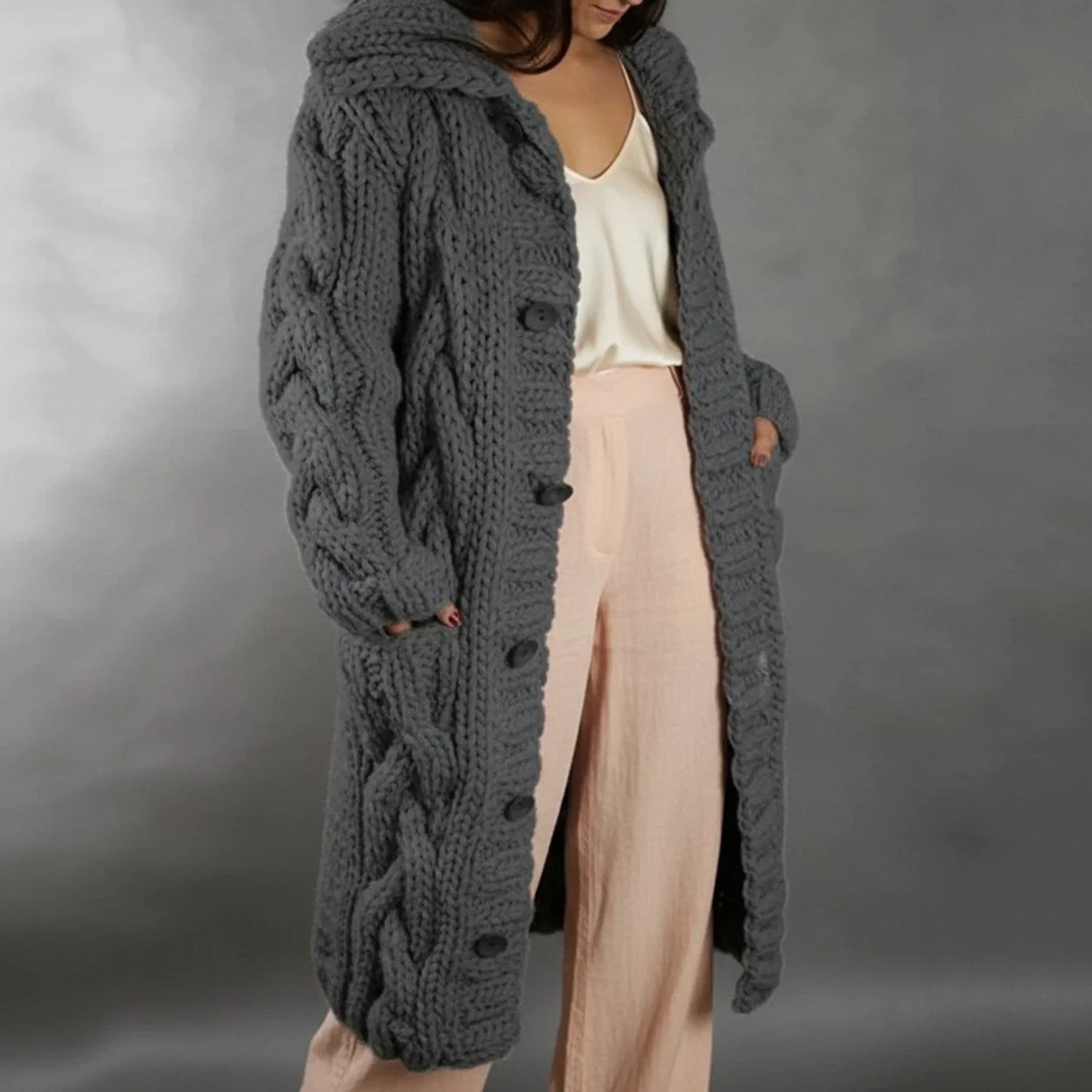 Hooded Long Cardigan for Women AI replaced image