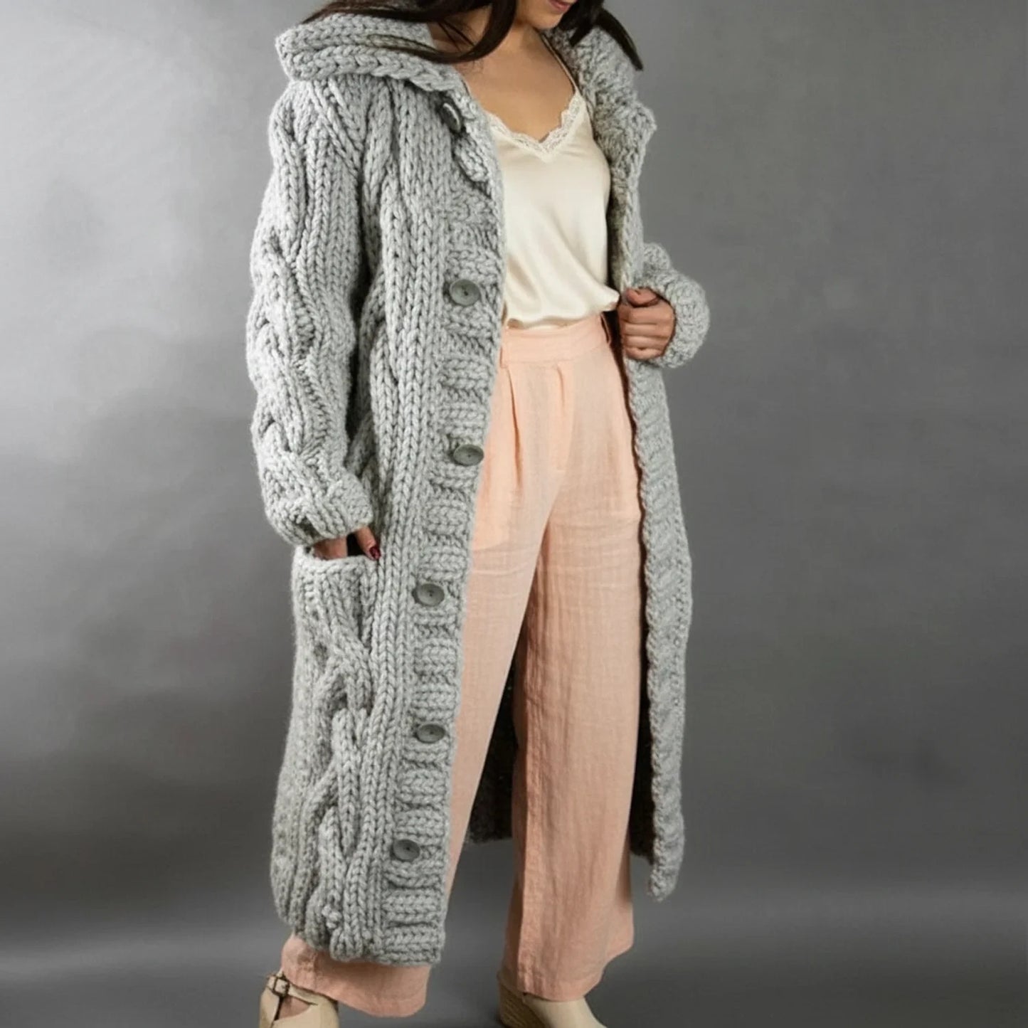 Hooded Long Cardigan for Women AI replaced image