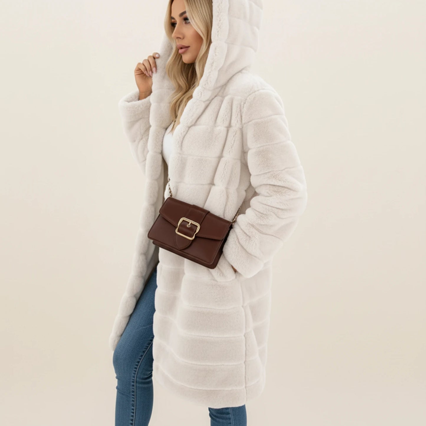 Hooded Longline Teddy Winter Coat for Women
