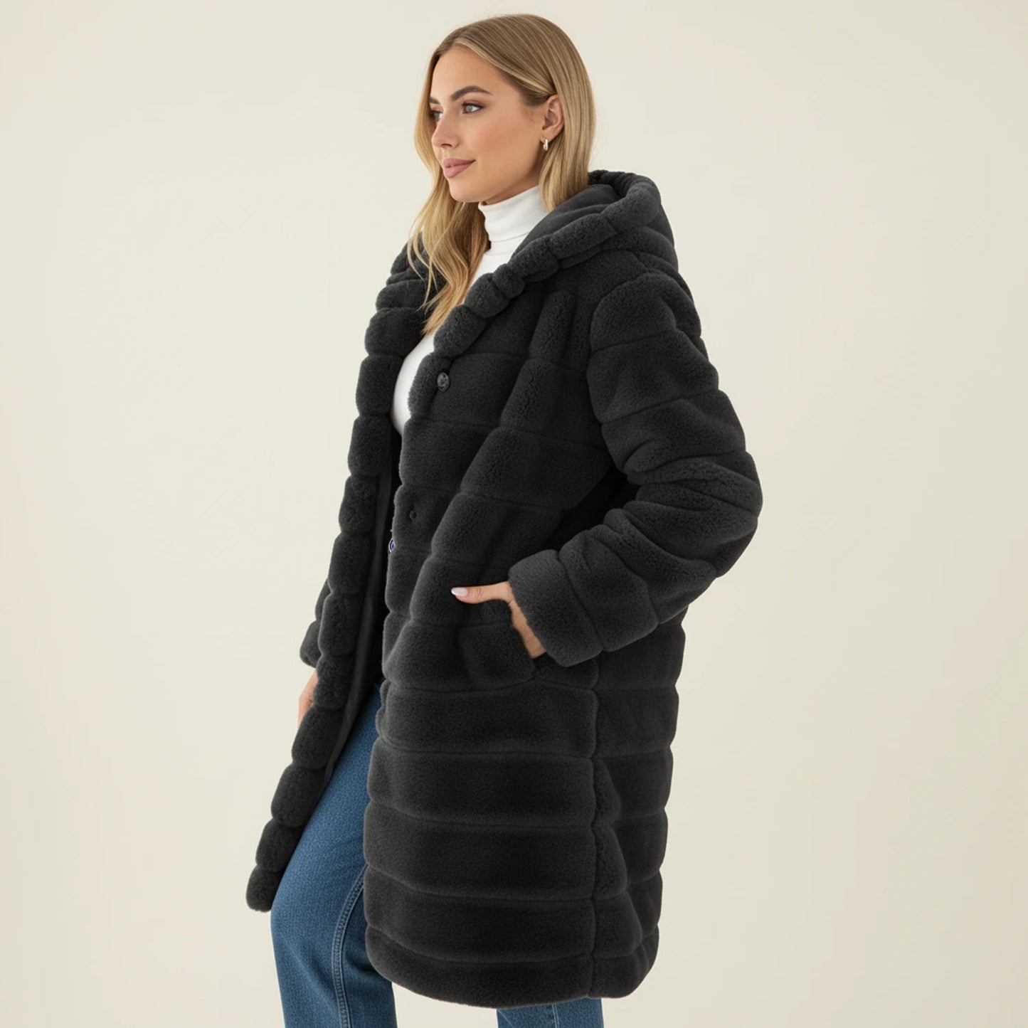 Hooded Longline Teddy Winter Coat for Women