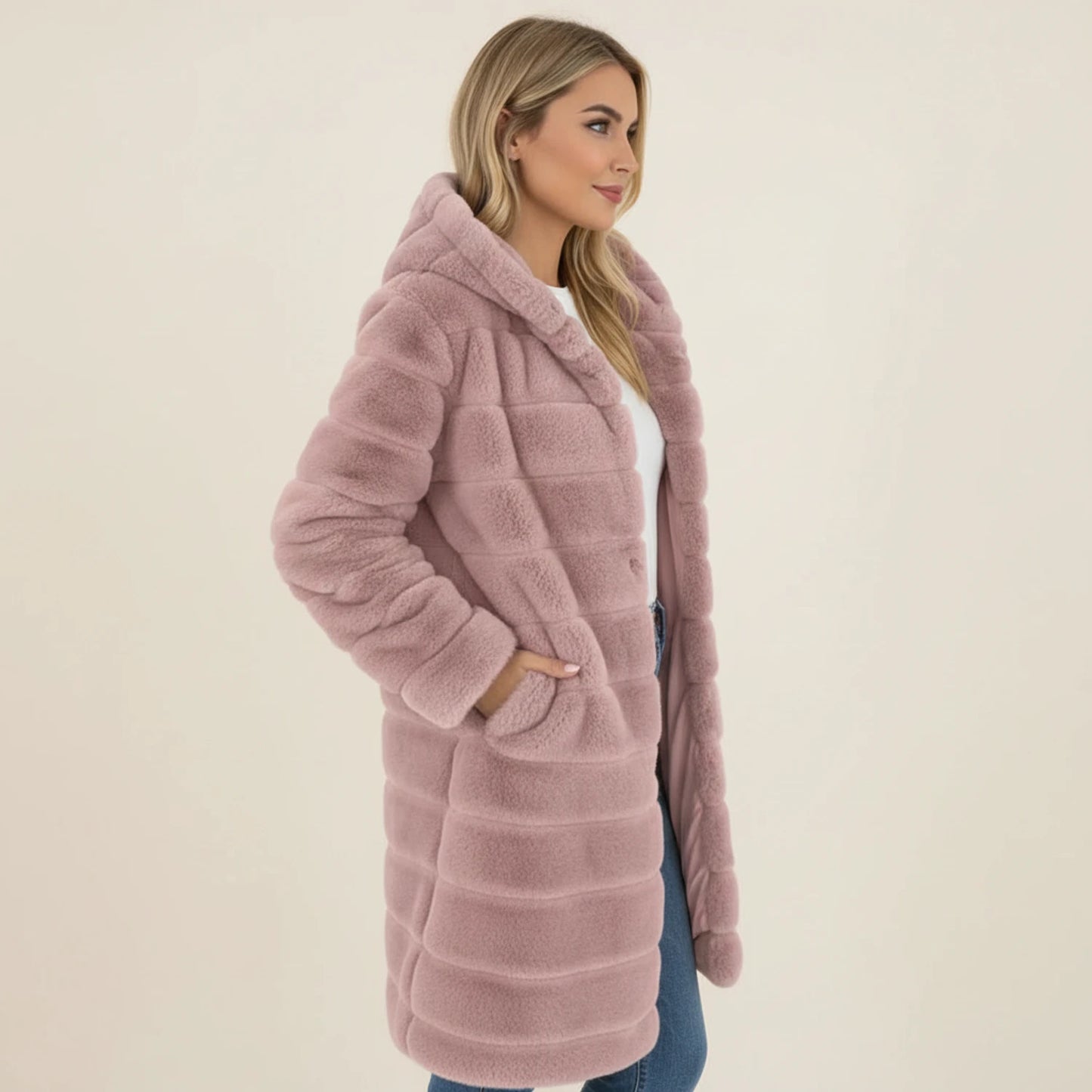 Hooded Longline Teddy Winter Coat for Women