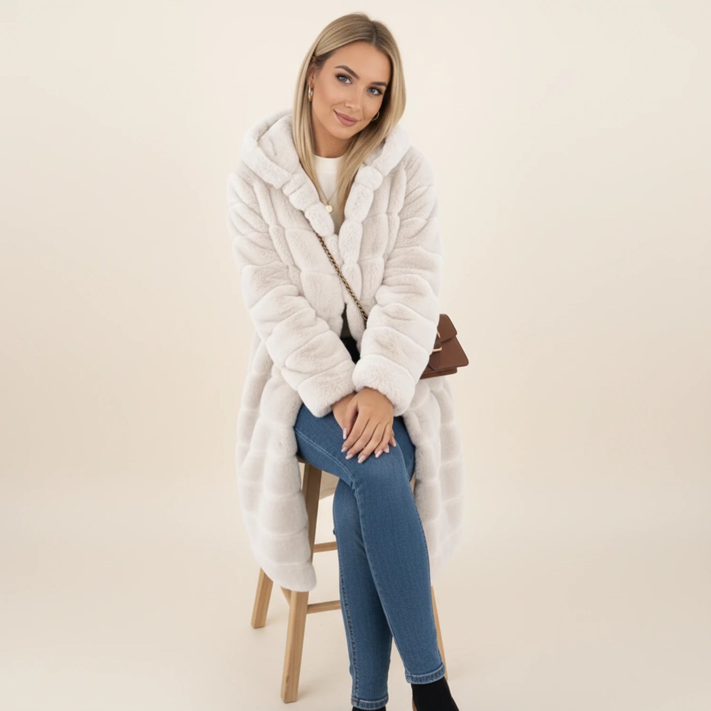 Hooded Longline Teddy Winter Coat for Women