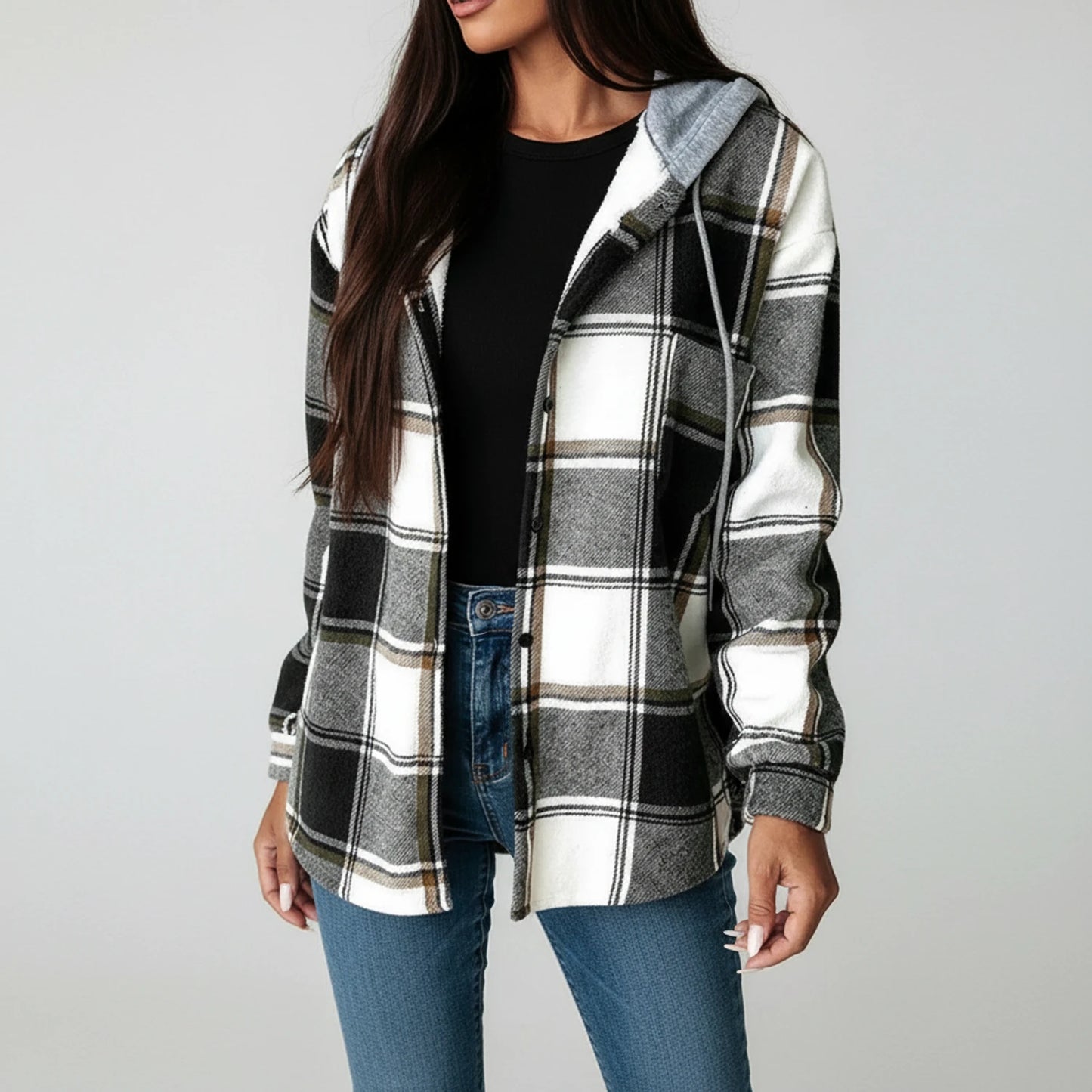 Hooded Plaid Jacket for Women