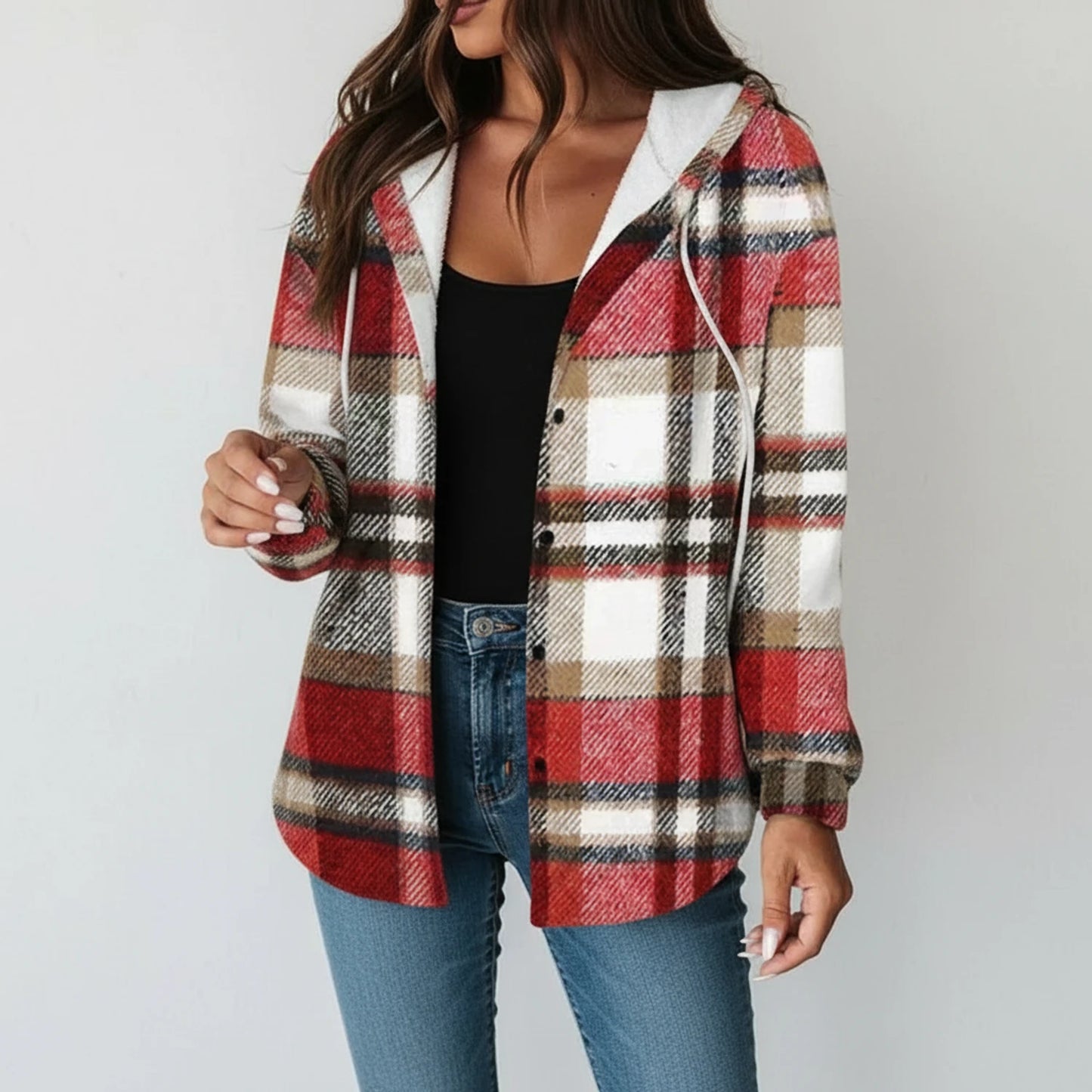 Hooded Plaid Jacket for Women