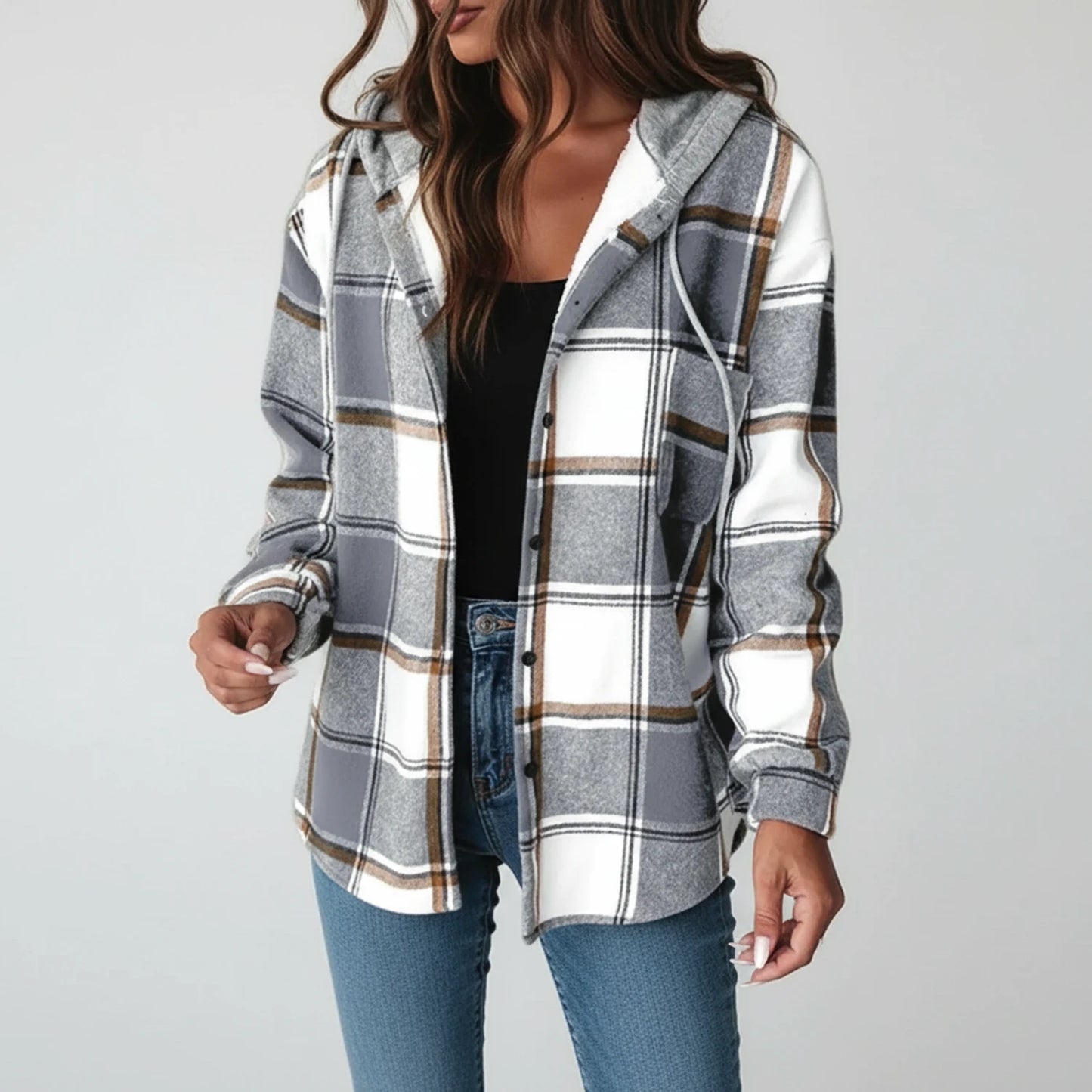 Hooded Plaid Jacket for Women