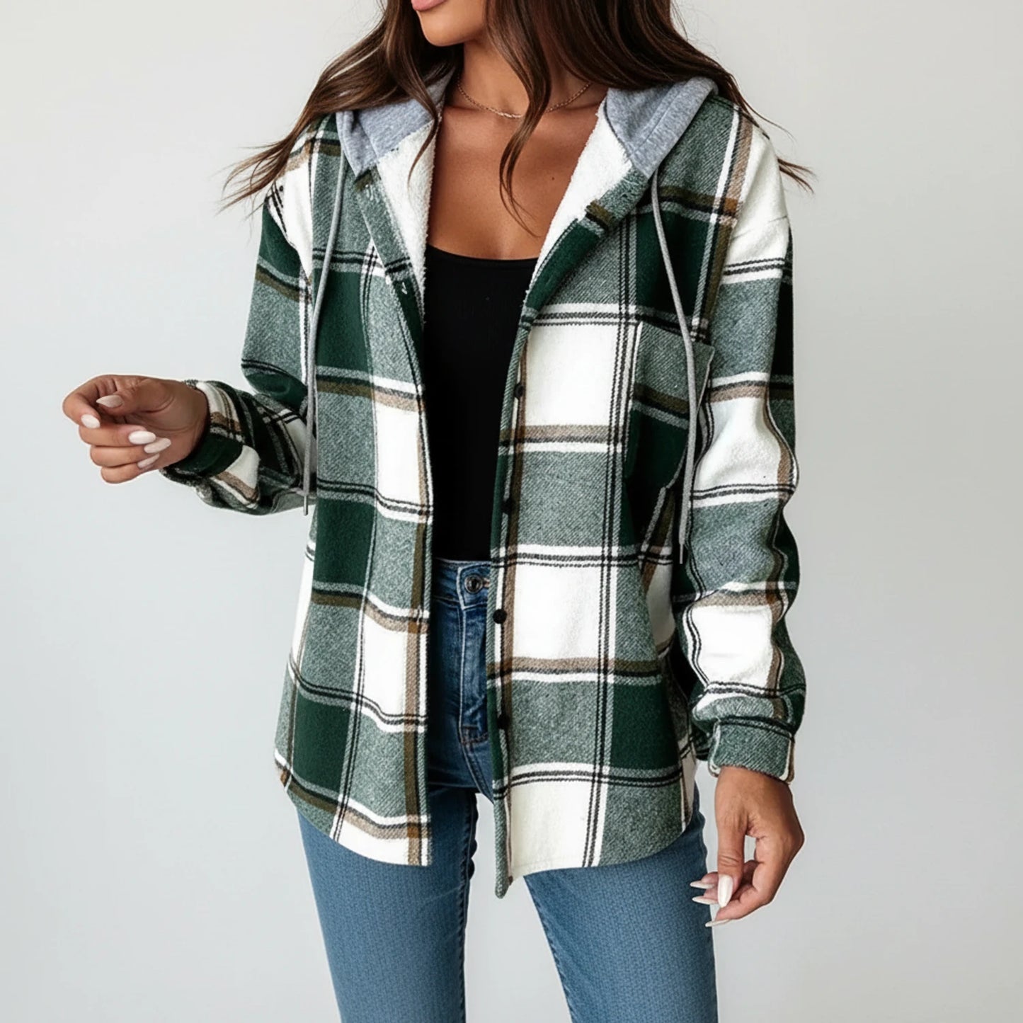 Hooded Plaid Jacket for Women