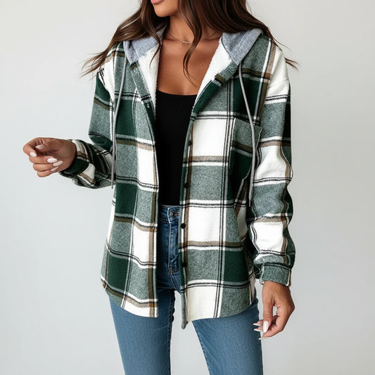 Hooded Plaid Jacket for Women