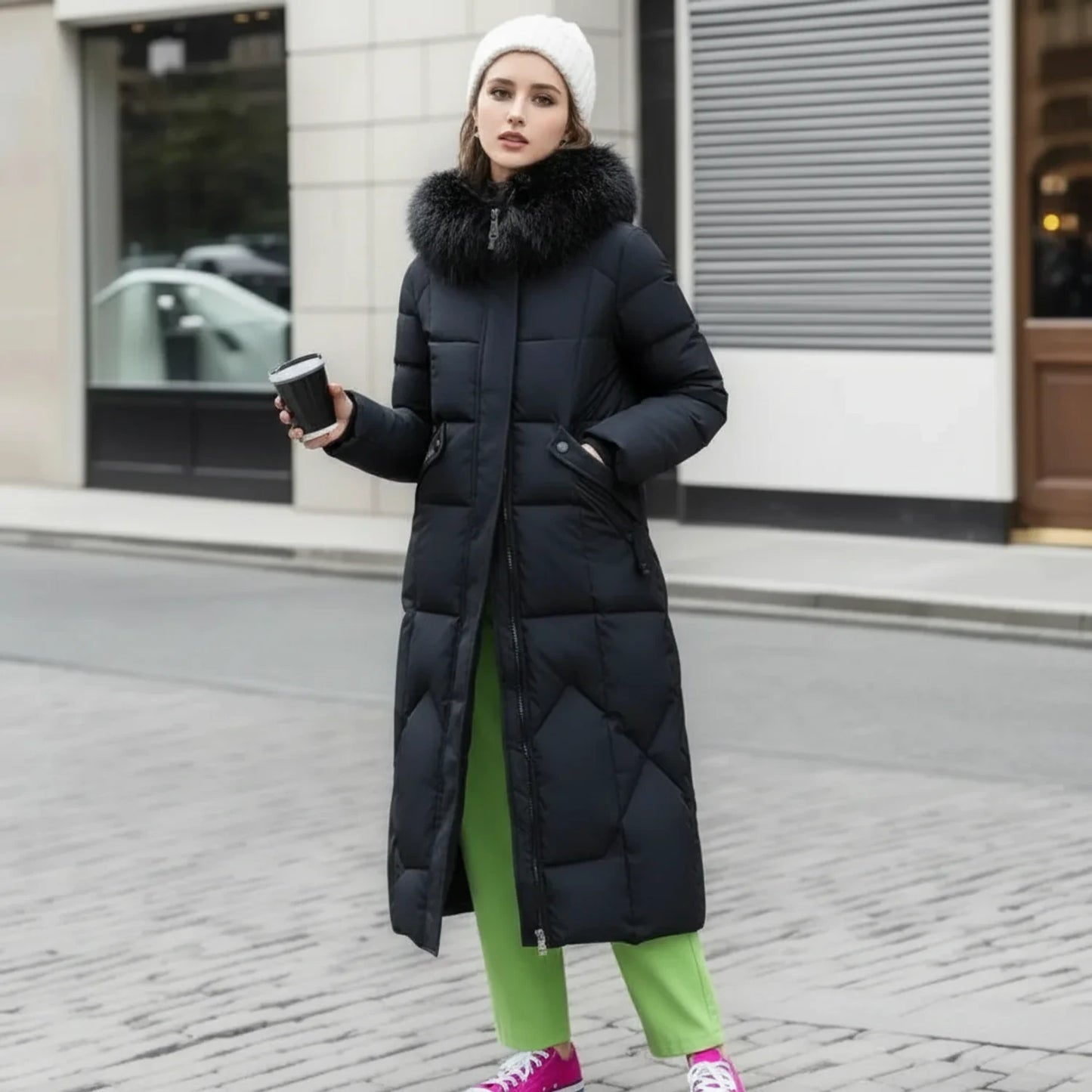 Hooded Puffer Coat for Women AI replaced image