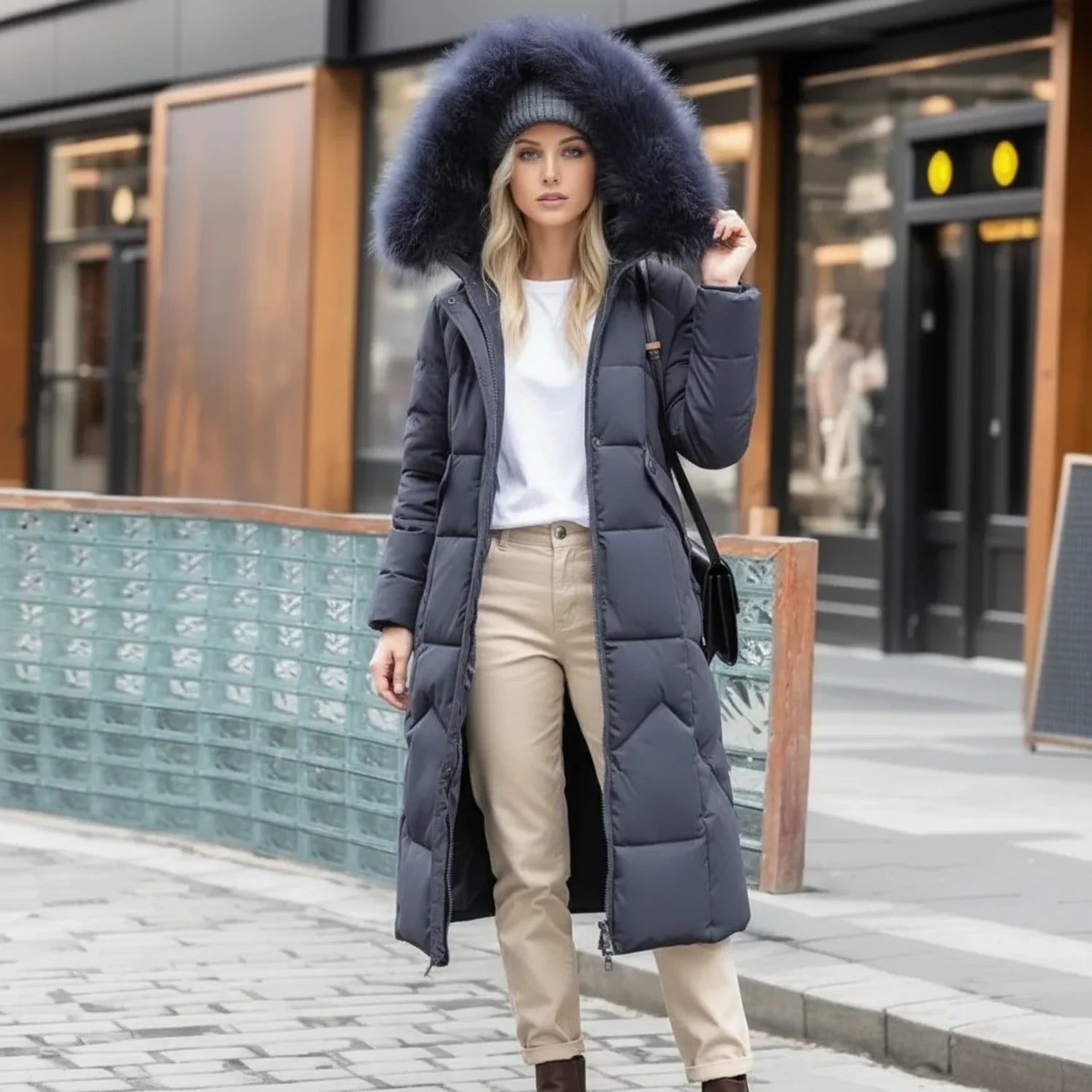 Hooded Puffer Coat for Women AI replaced image