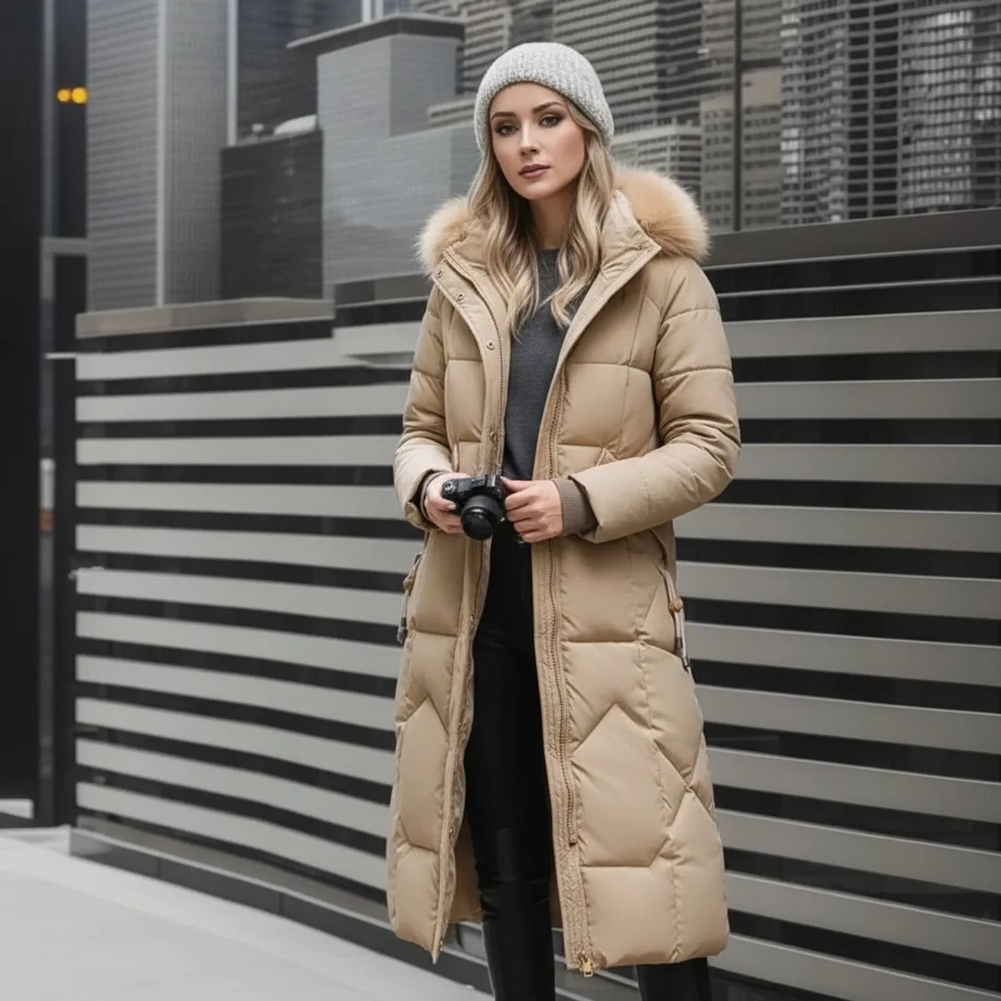 Hooded Puffer Coat for Women AI replaced image