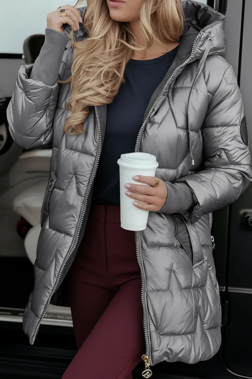 Hooded Quilted Jacket for Women AI replaced image