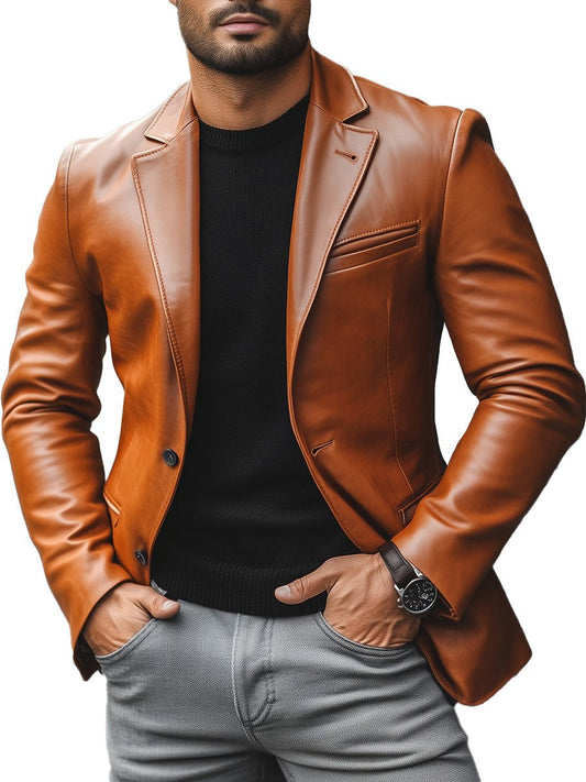 Button-Down Leather Blazer Jacket for Men - Image 1