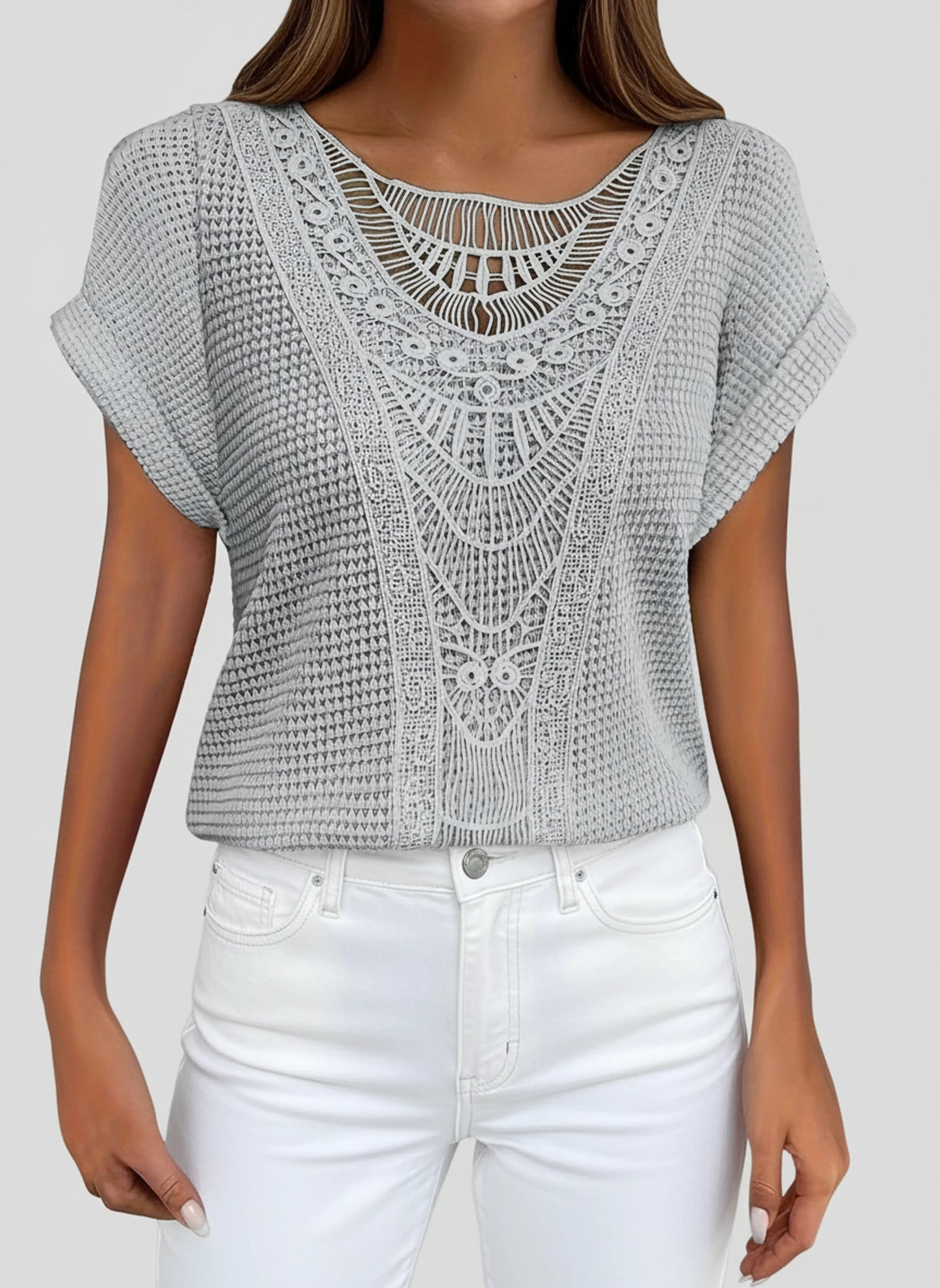 Lace Yoke Knit Blouse for Women