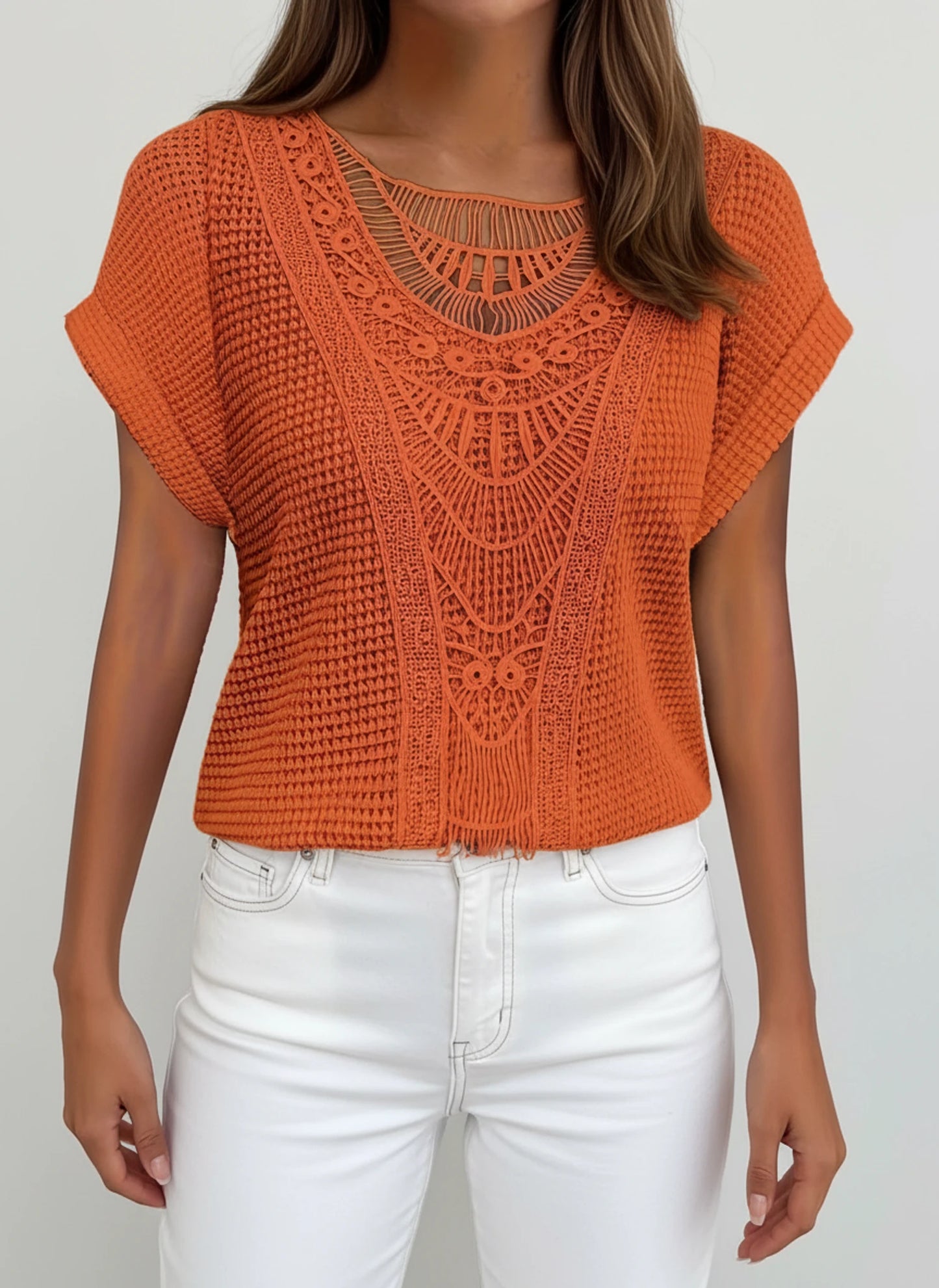 Lace Yoke Knit Blouse for Women