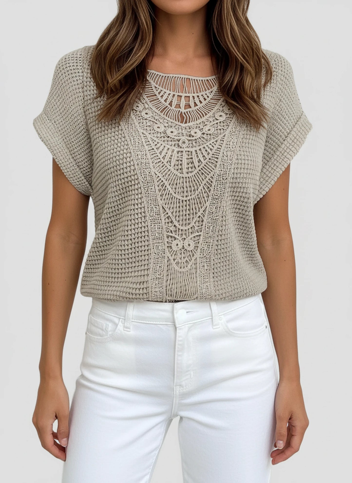 Lace Yoke Knit Blouse for Women